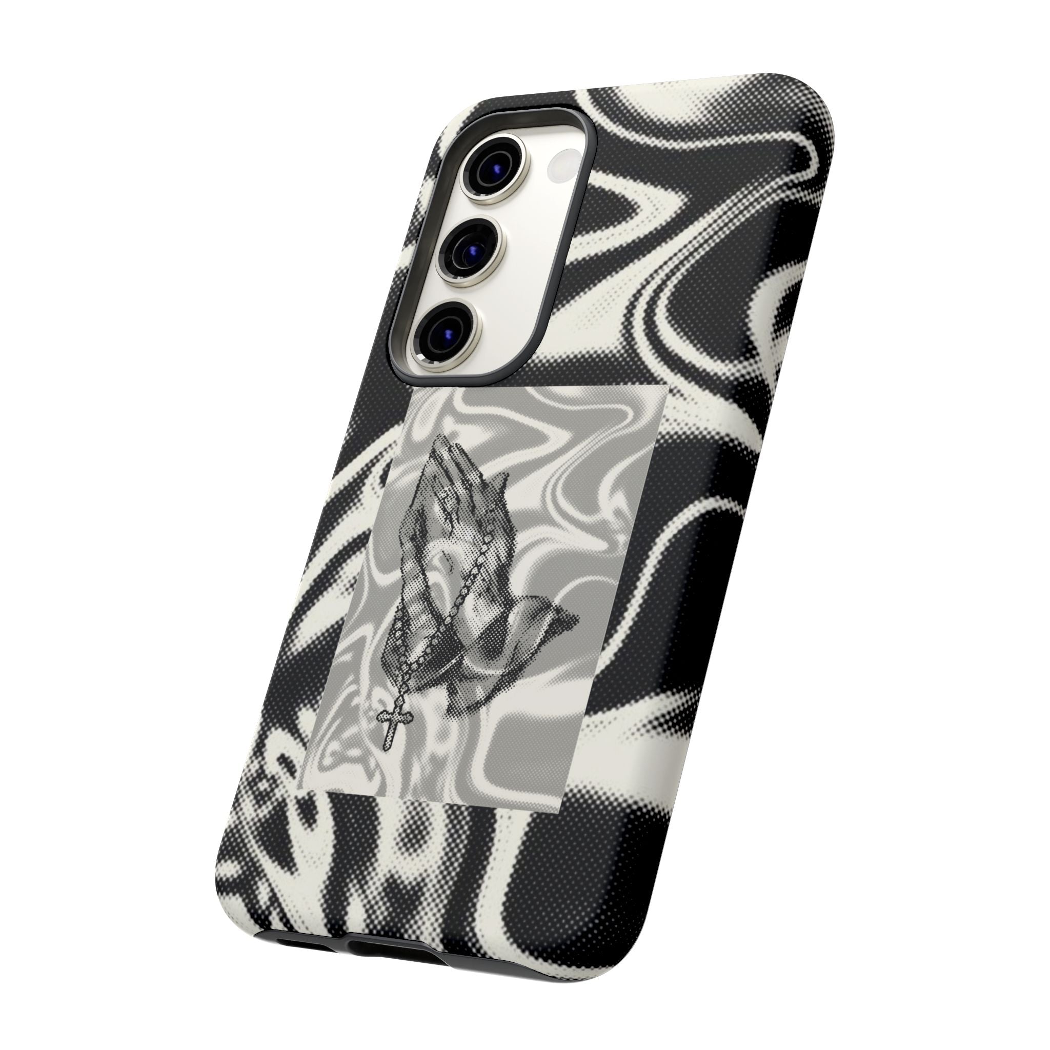 Praying Hands Phone Case – Black White Marble Spiritual Design