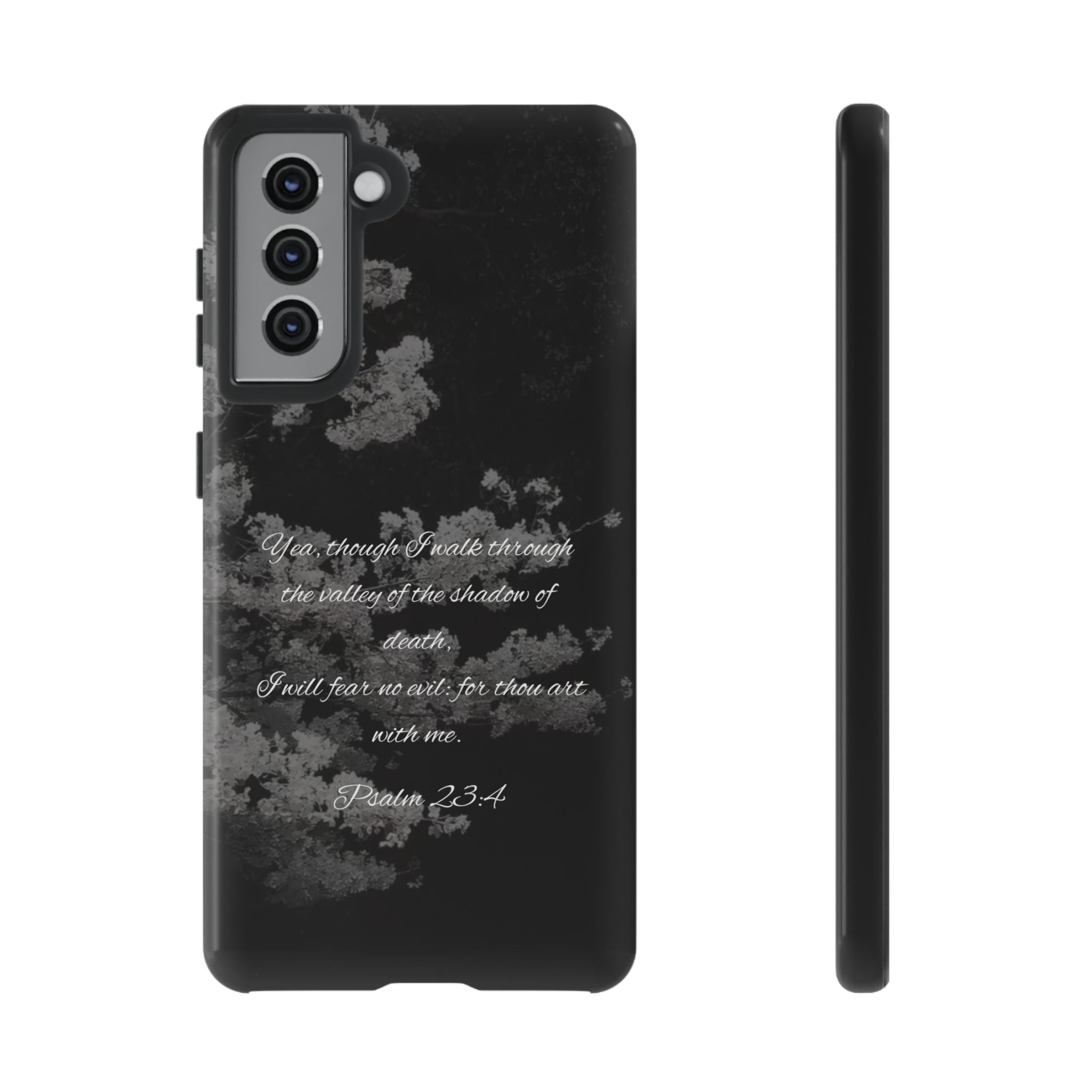 Bible Verse Phone Case — Psalm 23:4 Comfort Black Protective Cover