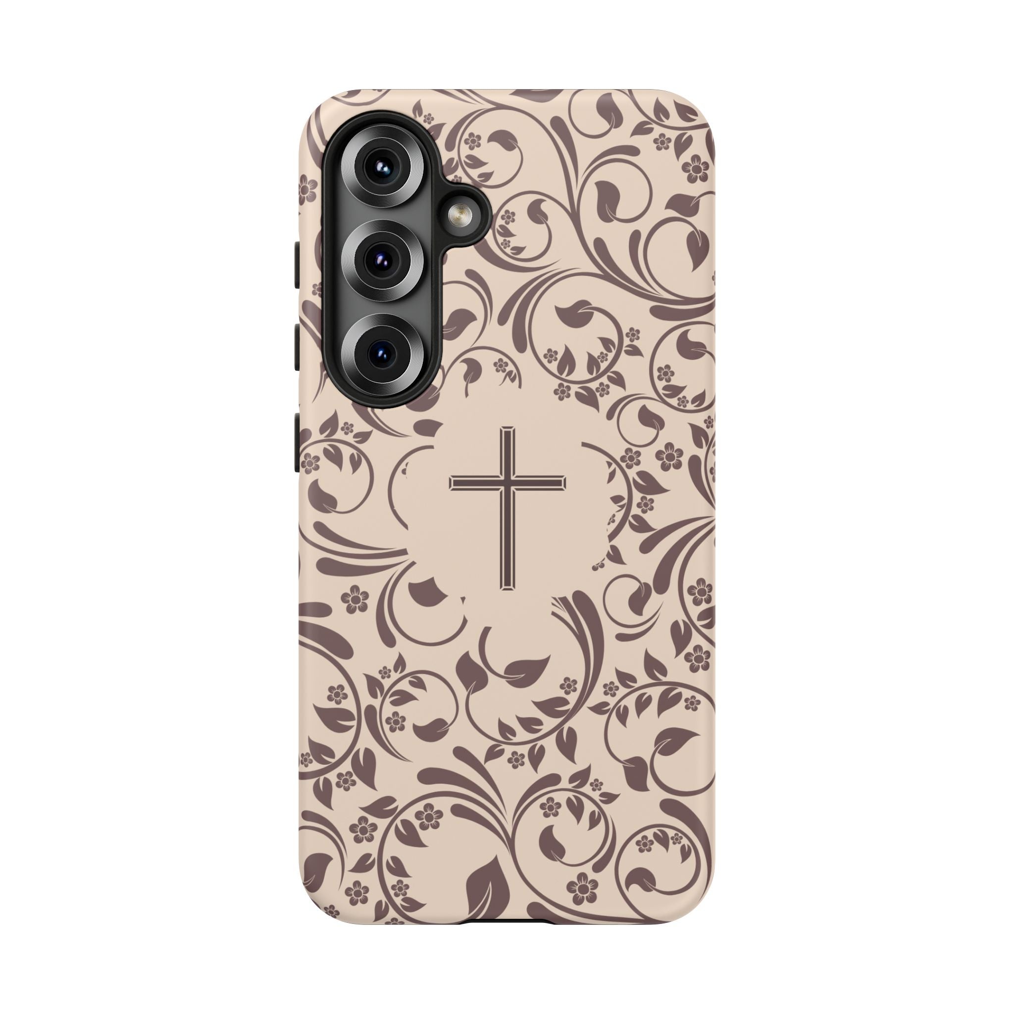 Christian Cross Floral Phone Case — Elegant Religious Protective Cover