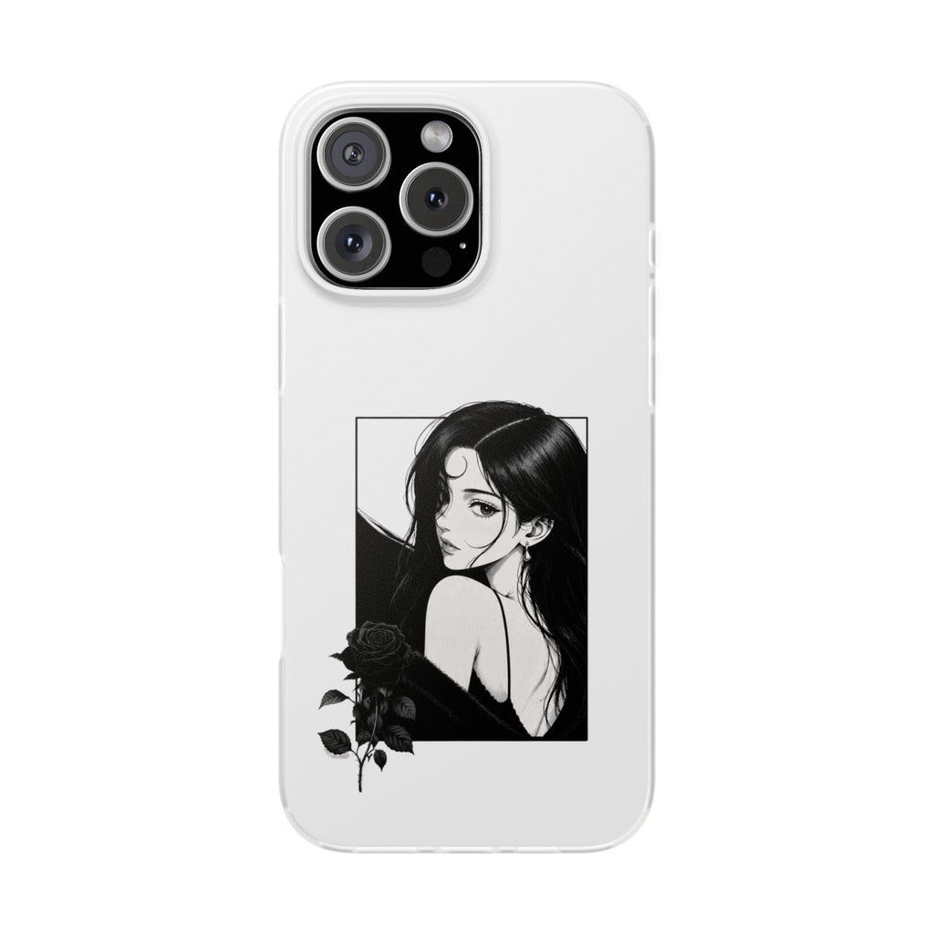Anime Girl Noir Black Rose Illustration Flexi Case