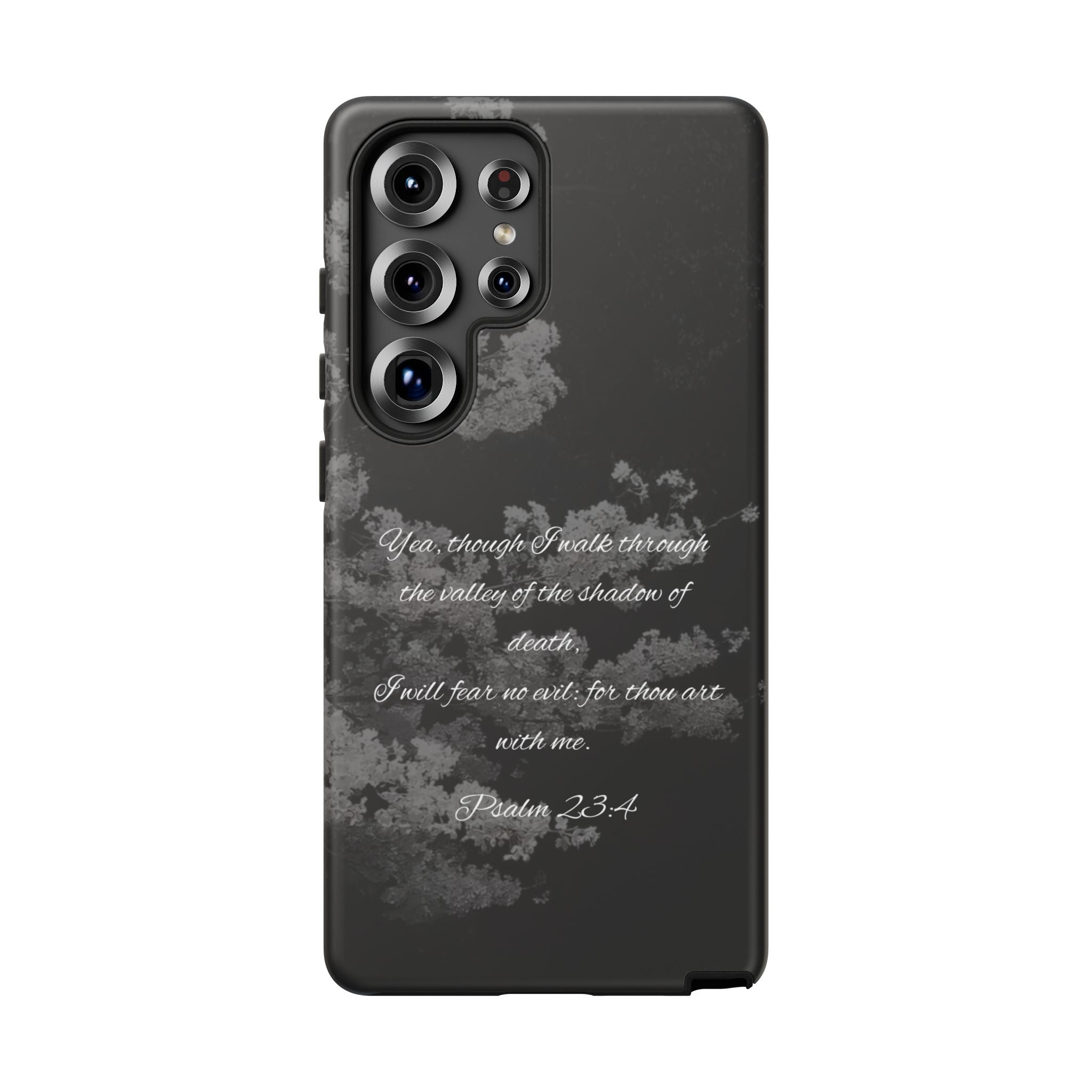 Bible Verse Phone Case — Psalm 23:4 Comfort Black Protective Cover