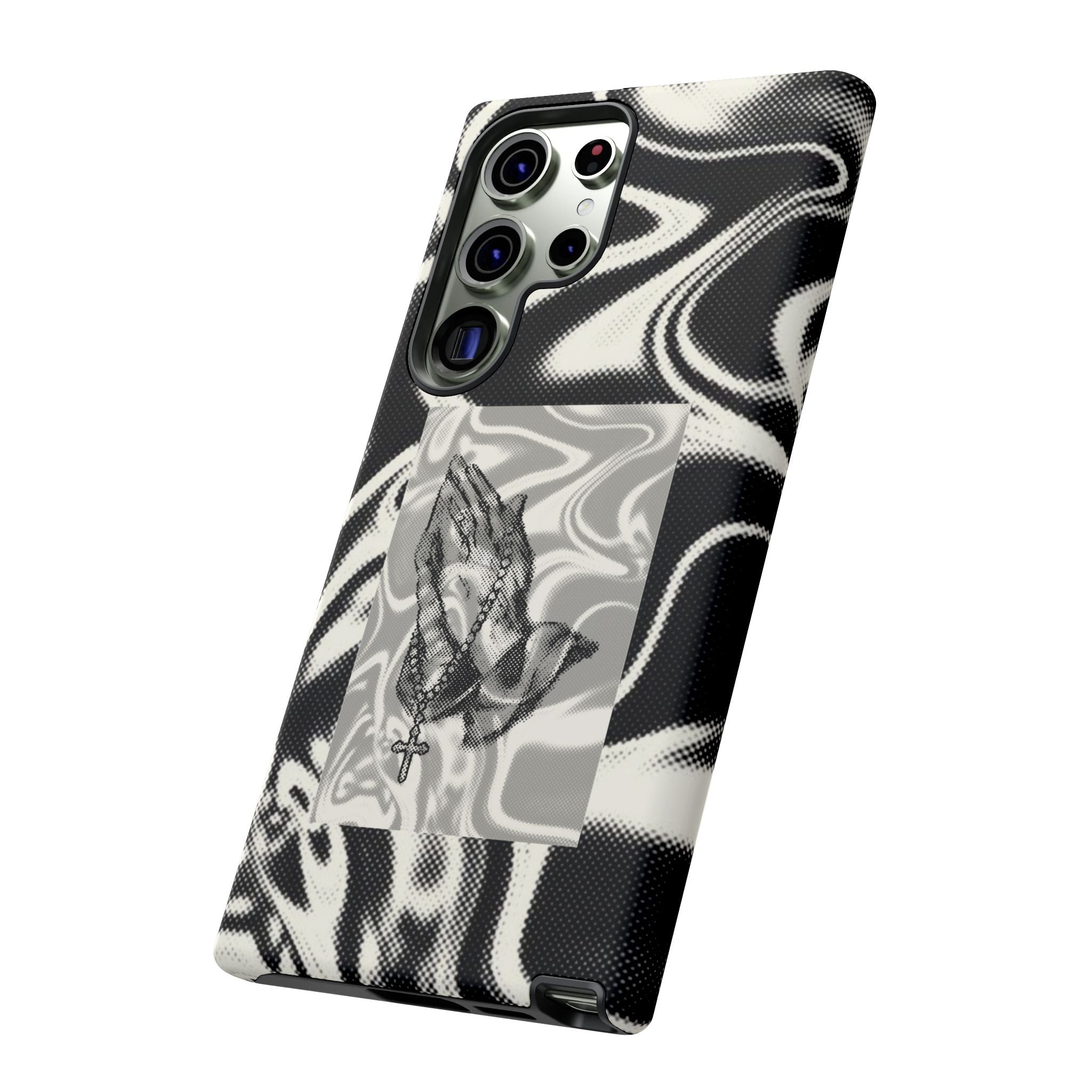 Praying Hands Phone Case – Black White Marble Spiritual Design