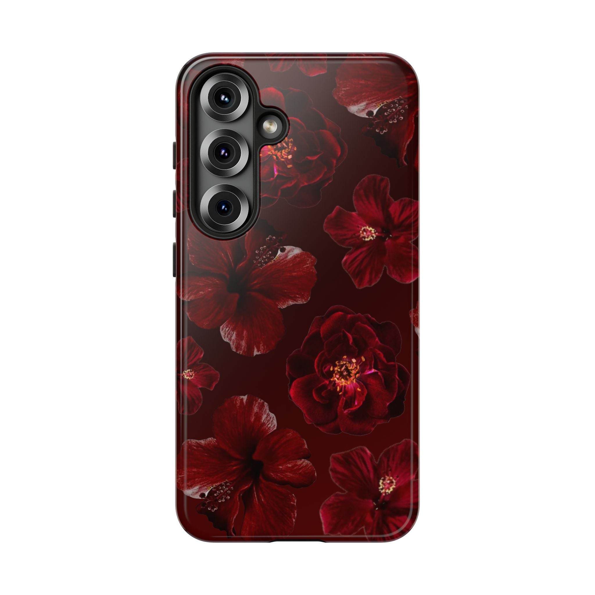 Dark Red Floral Phone Case – Protective Tough Case with Burgundy Roses