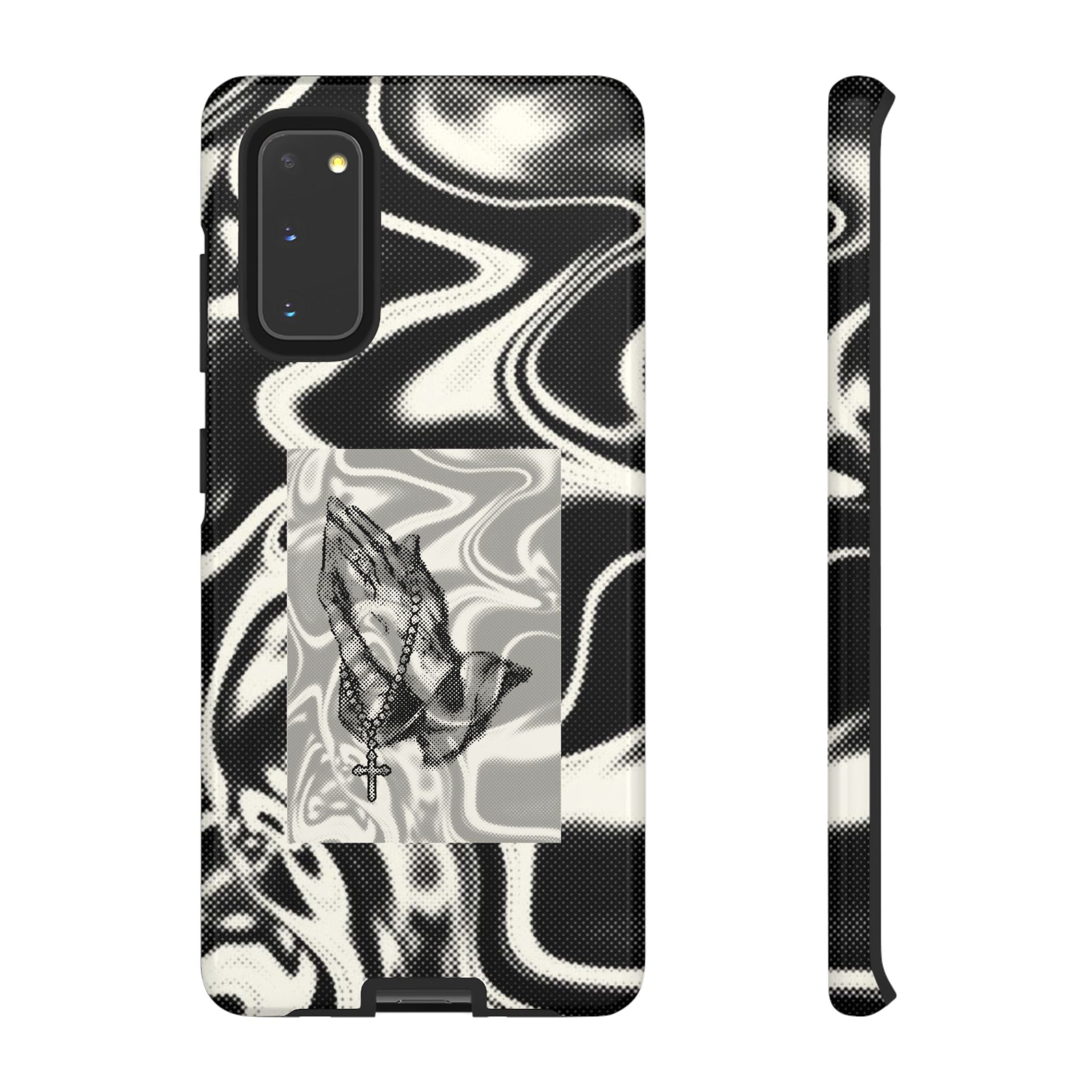 Praying Hands Phone Case – Black White Marble Spiritual Design