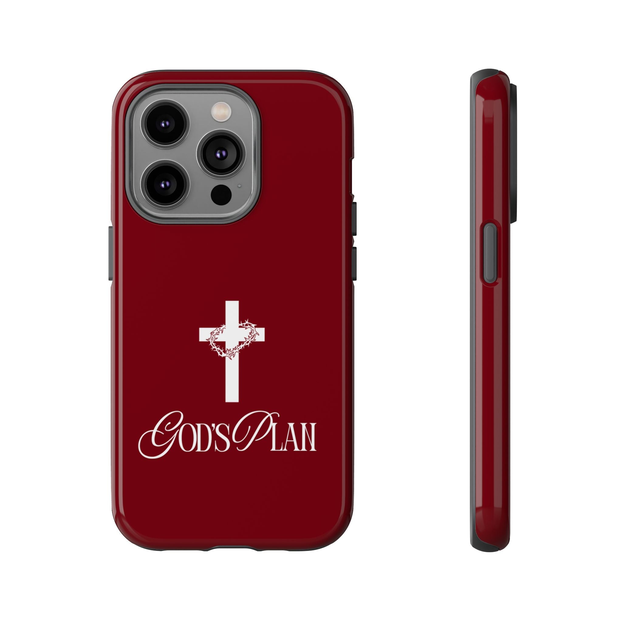 God's Plan — Christian Tough Phone Case | Cross Faith Burgundy Cover