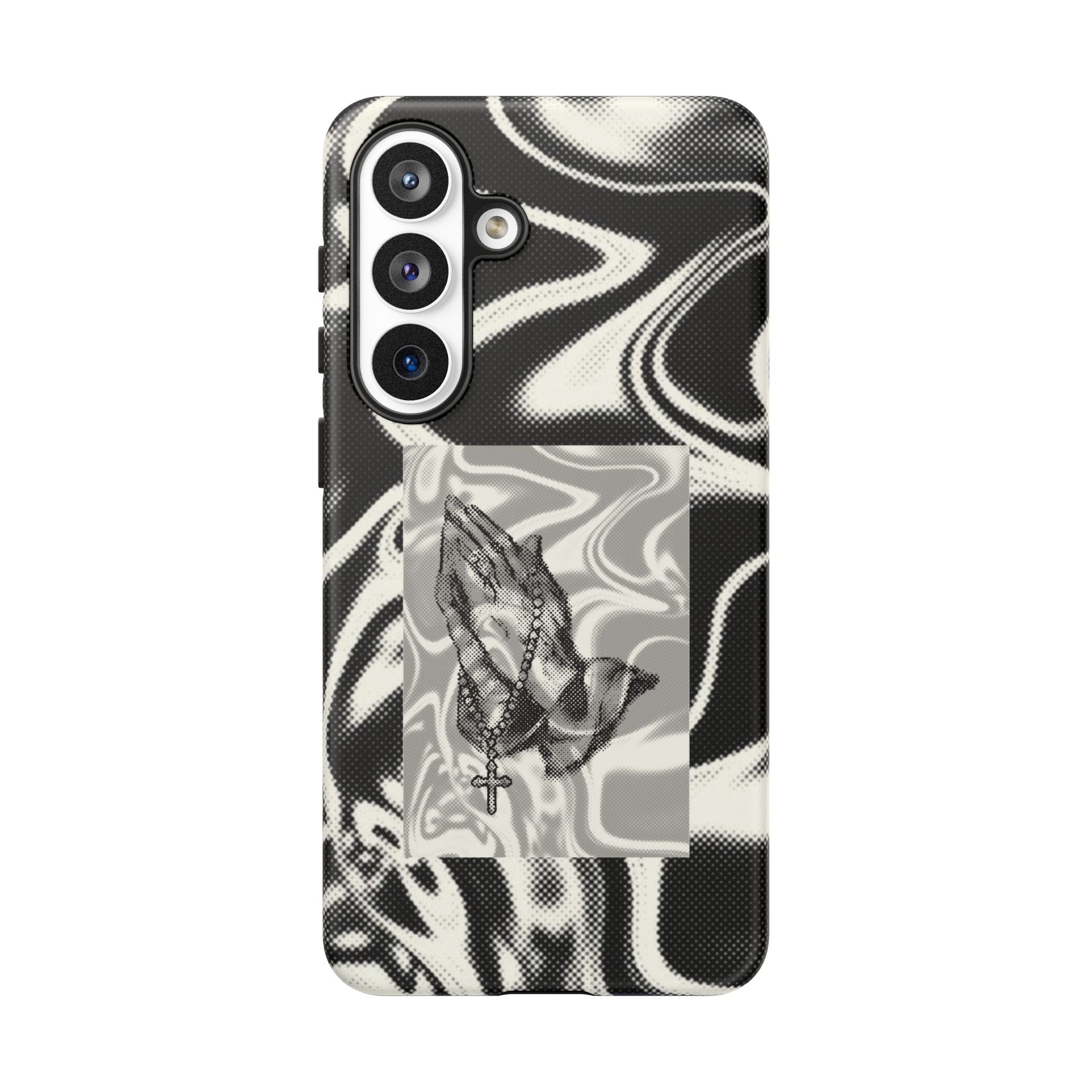 Praying Hands Phone Case – Black White Marble Spiritual Design