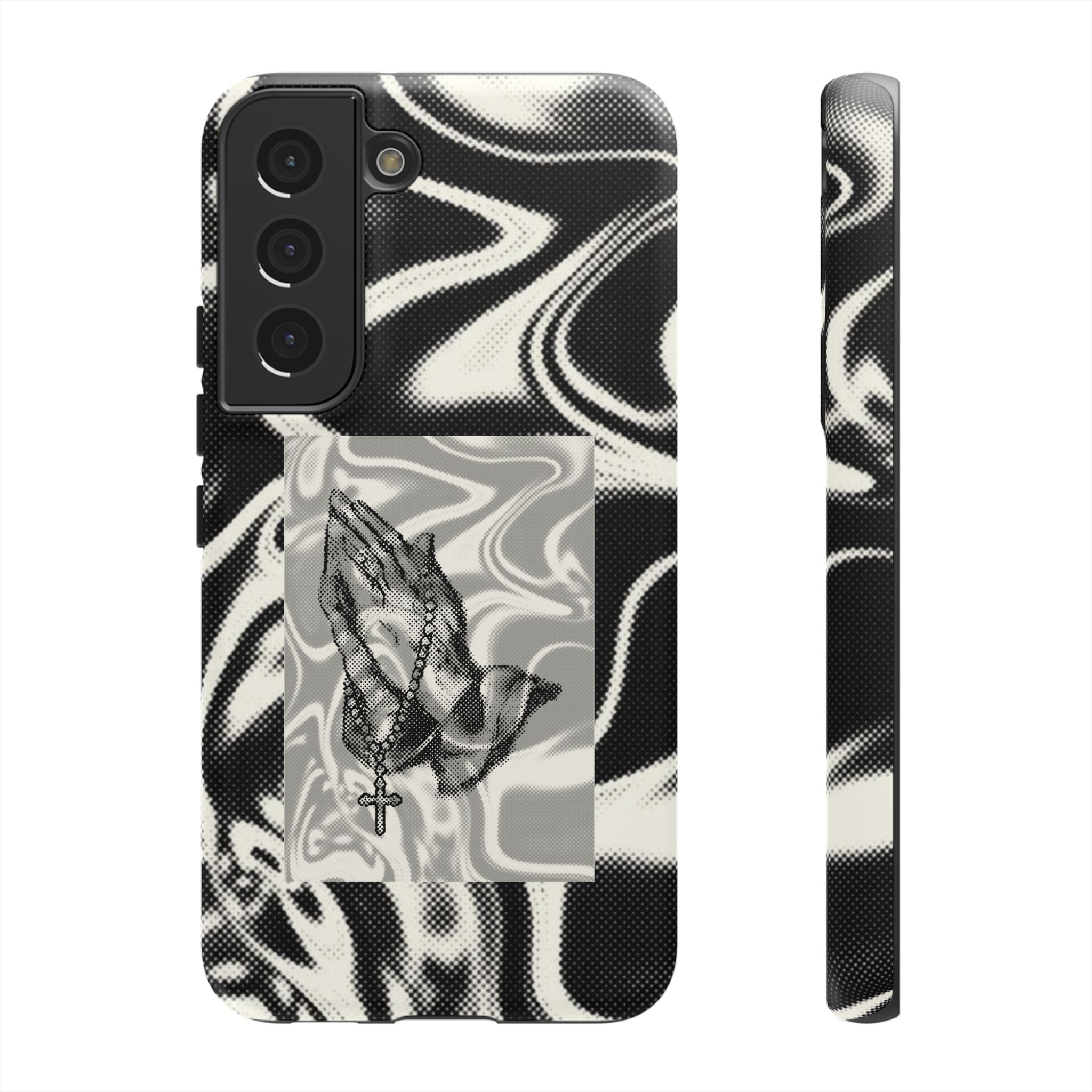 Praying Hands Phone Case – Black White Marble Spiritual Design