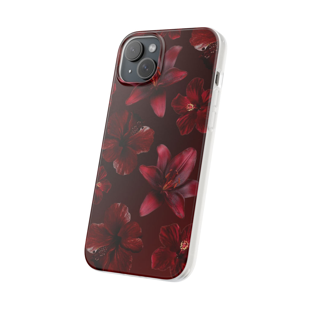 Red Floral Flexi Phone Case – Dark Burgundy Lily Pattern