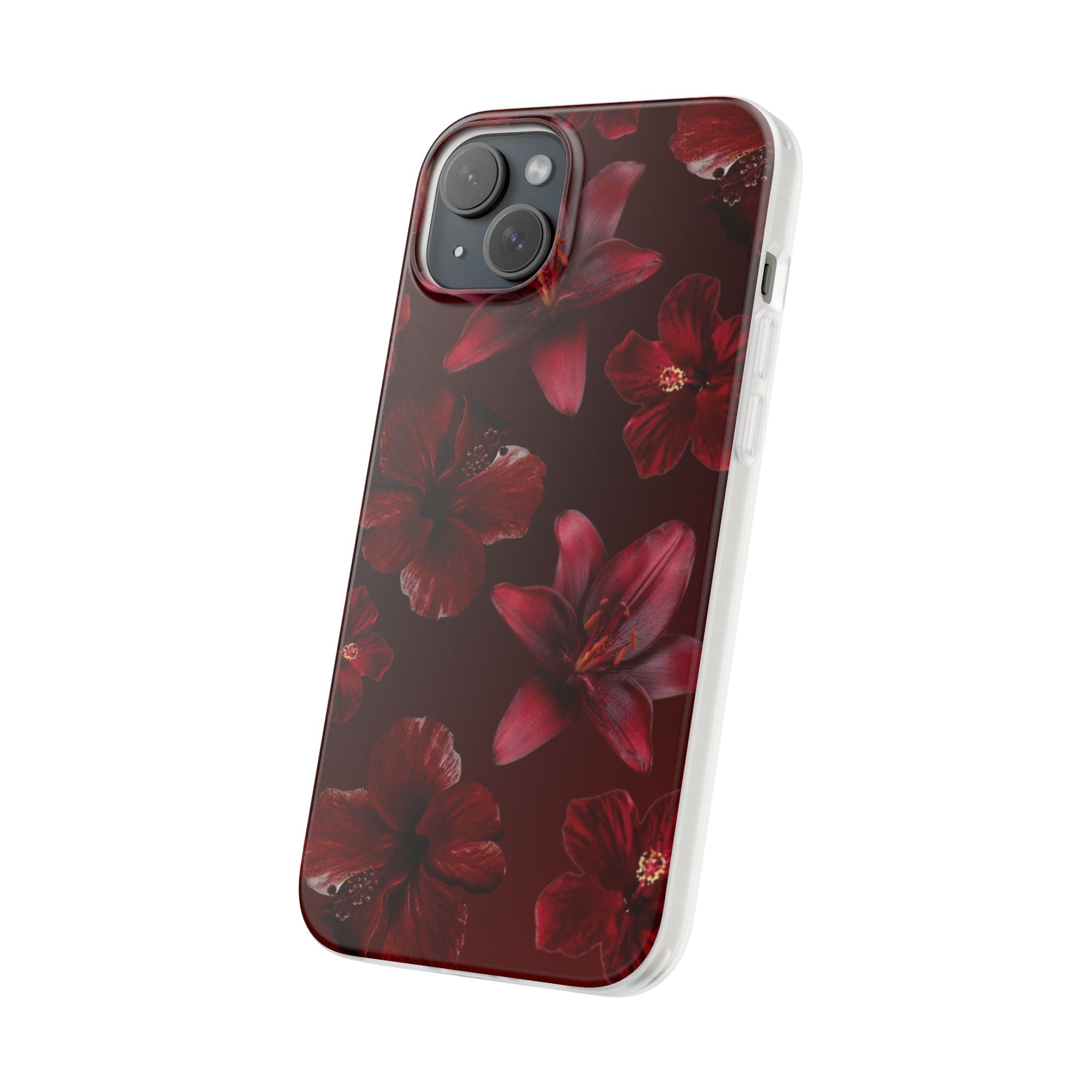 Red Floral Flexi Phone Case – Dark Burgundy Lily Pattern