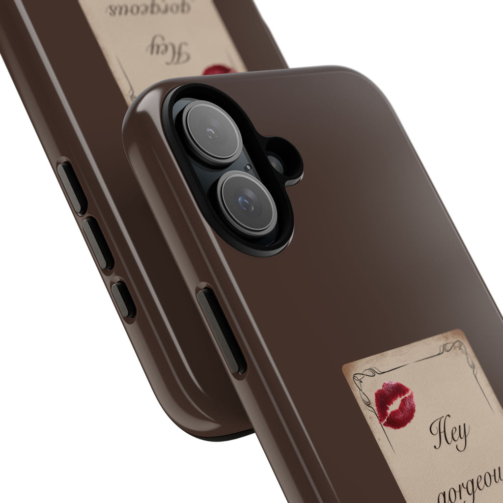 Hey Gorgeous Phone Case — Brown Lip Print & Shadow Hand Protective Cover