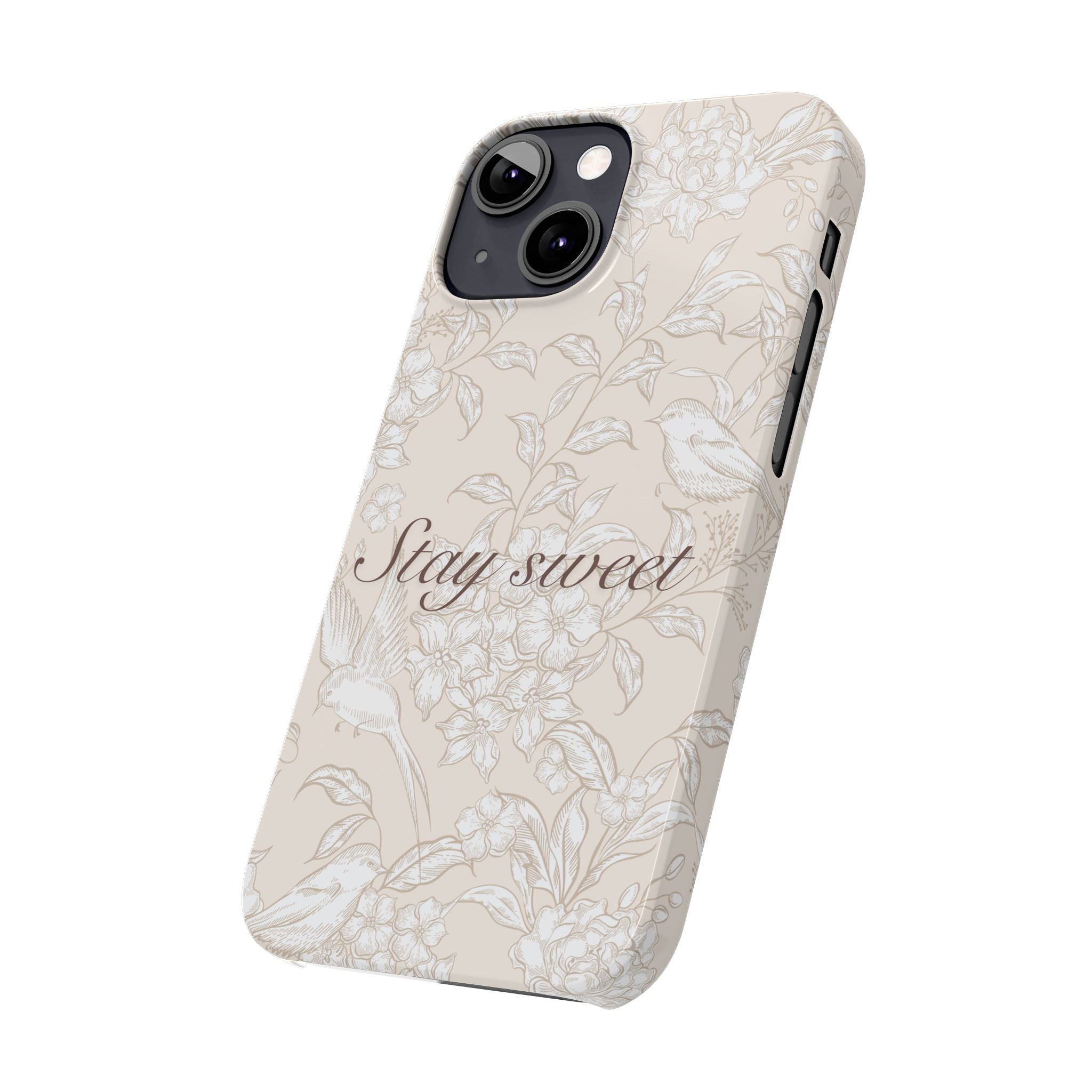 Stay Sweet Floral Slim Phone Case — Beige Bird & Blossom Protective Cover