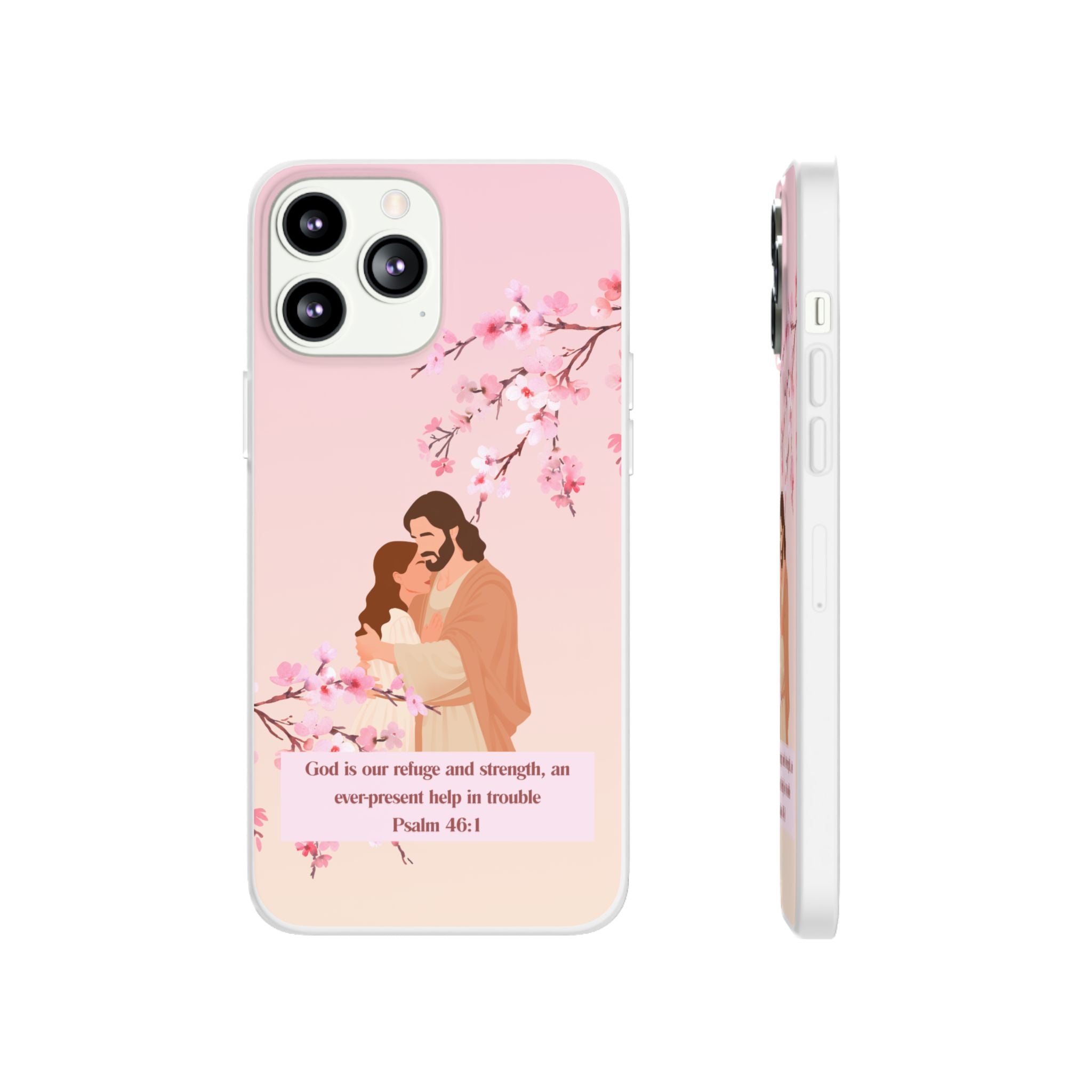 God Is Our Refuge – Psalm 46:1 Cherry Blossom Christian Flexi Phone Case