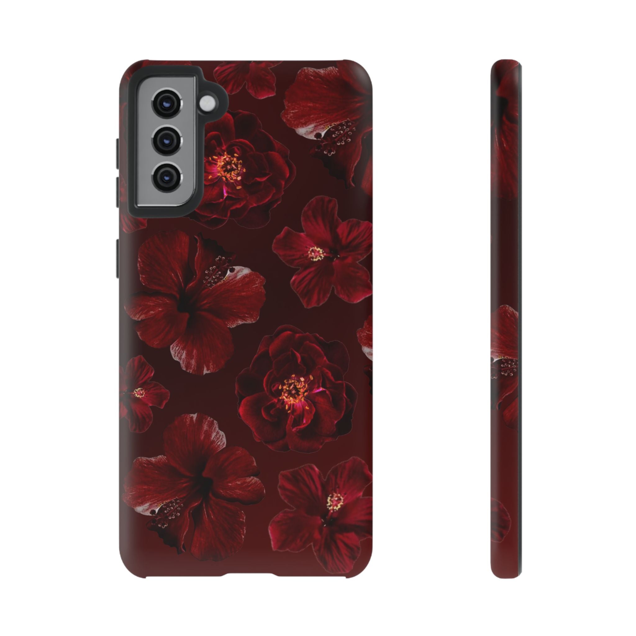 Dark Red Floral Phone Case – Protective Tough Case with Burgundy Roses