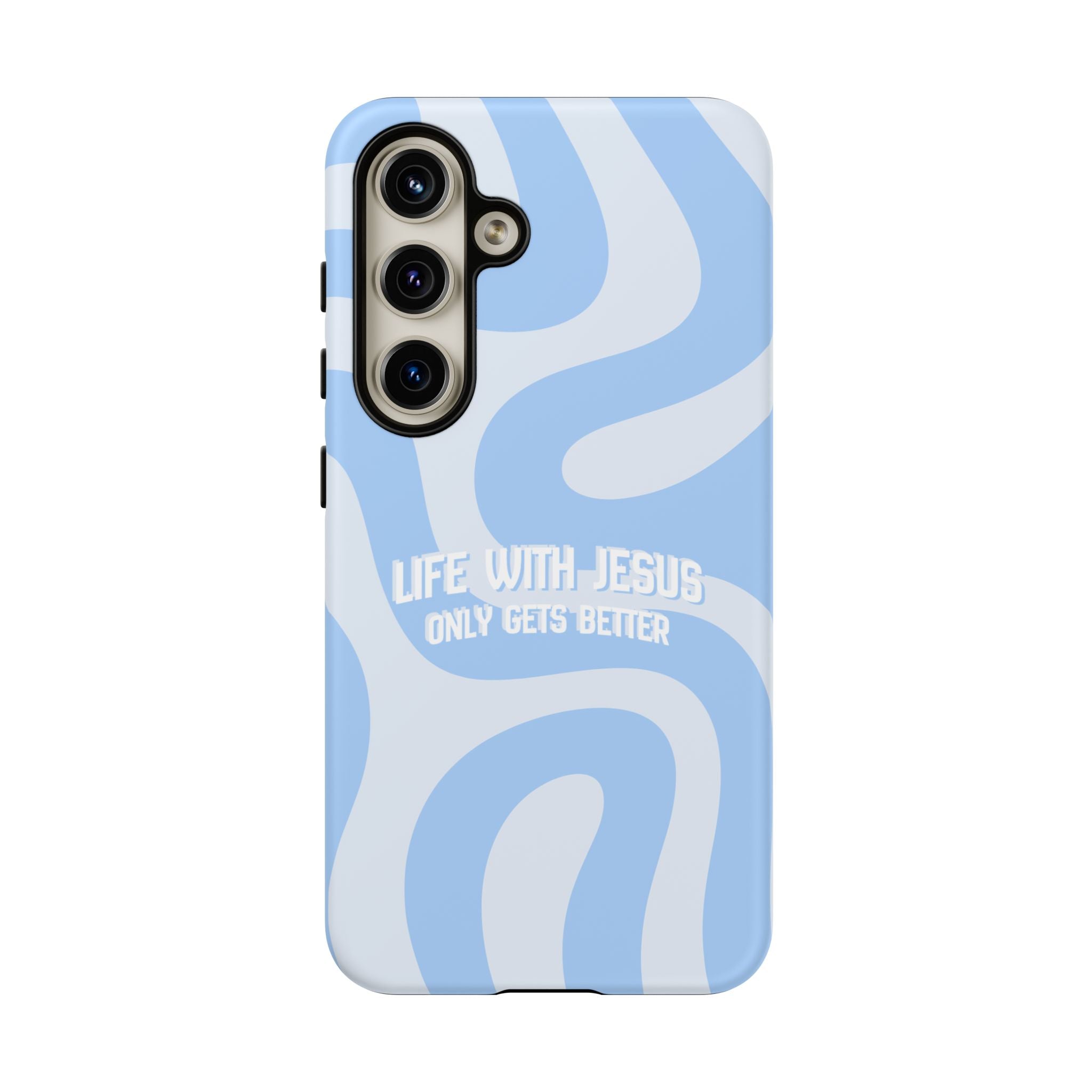 Blue Swirl Phone Case - "Life With Jesus Only Gets Better" Christian iPhone Cover