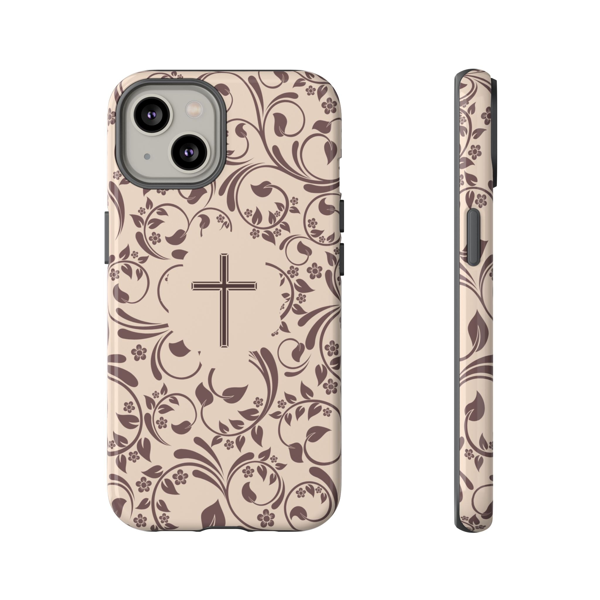 Christian Cross Floral Phone Case — Elegant Religious Protective Cover