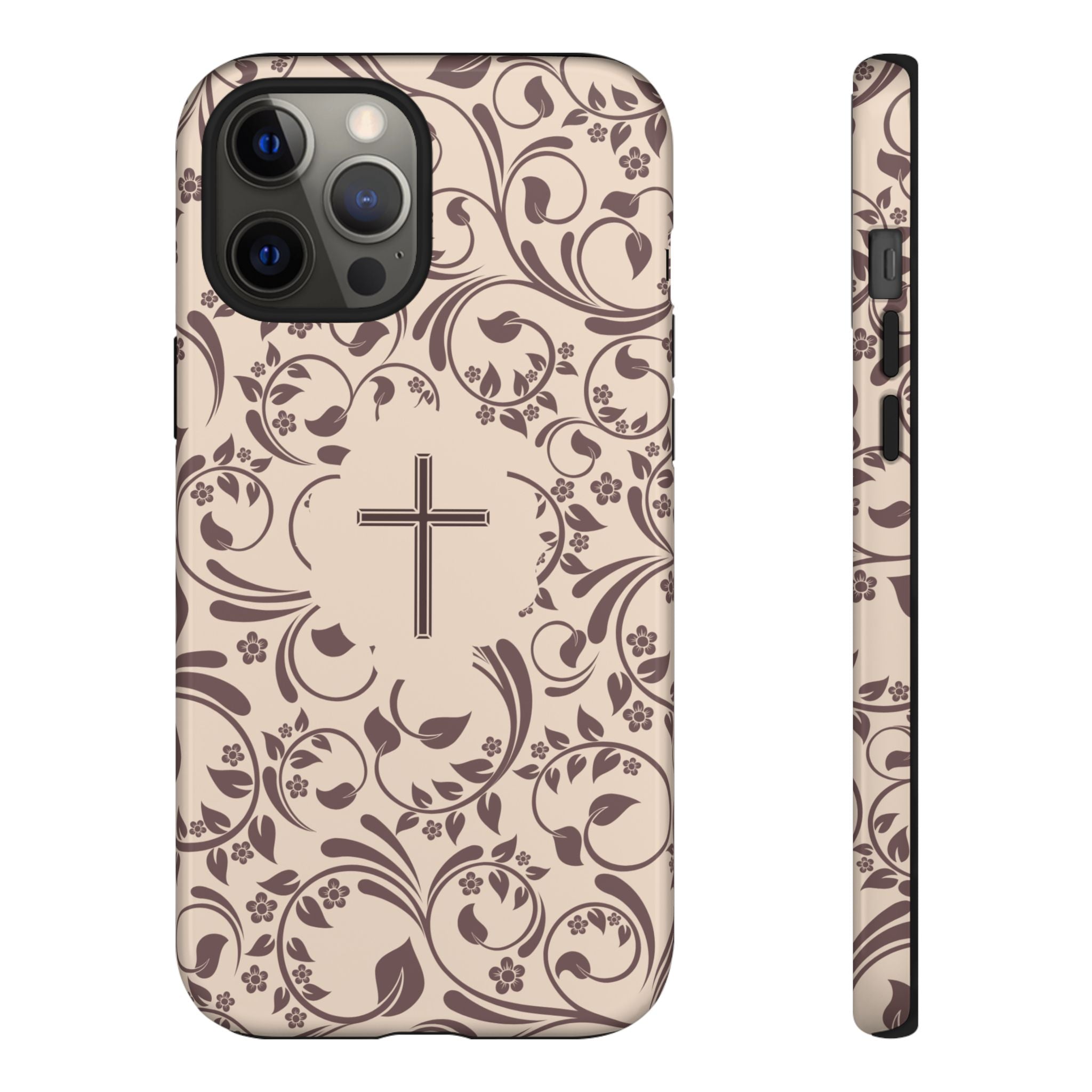 Christian Cross Floral Phone Case — Elegant Religious Protective Cover