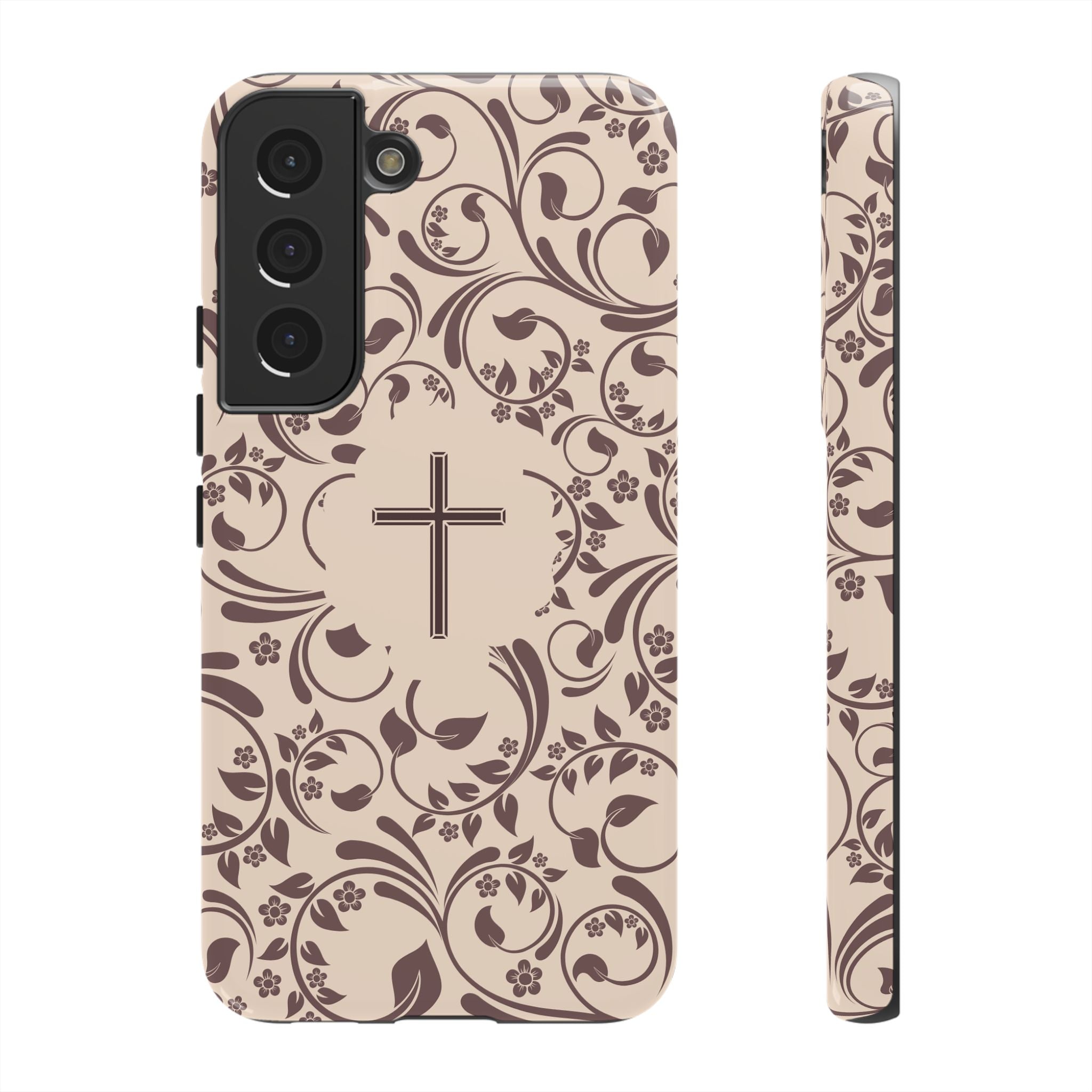 Christian Cross Floral Phone Case — Elegant Religious Protective Cover