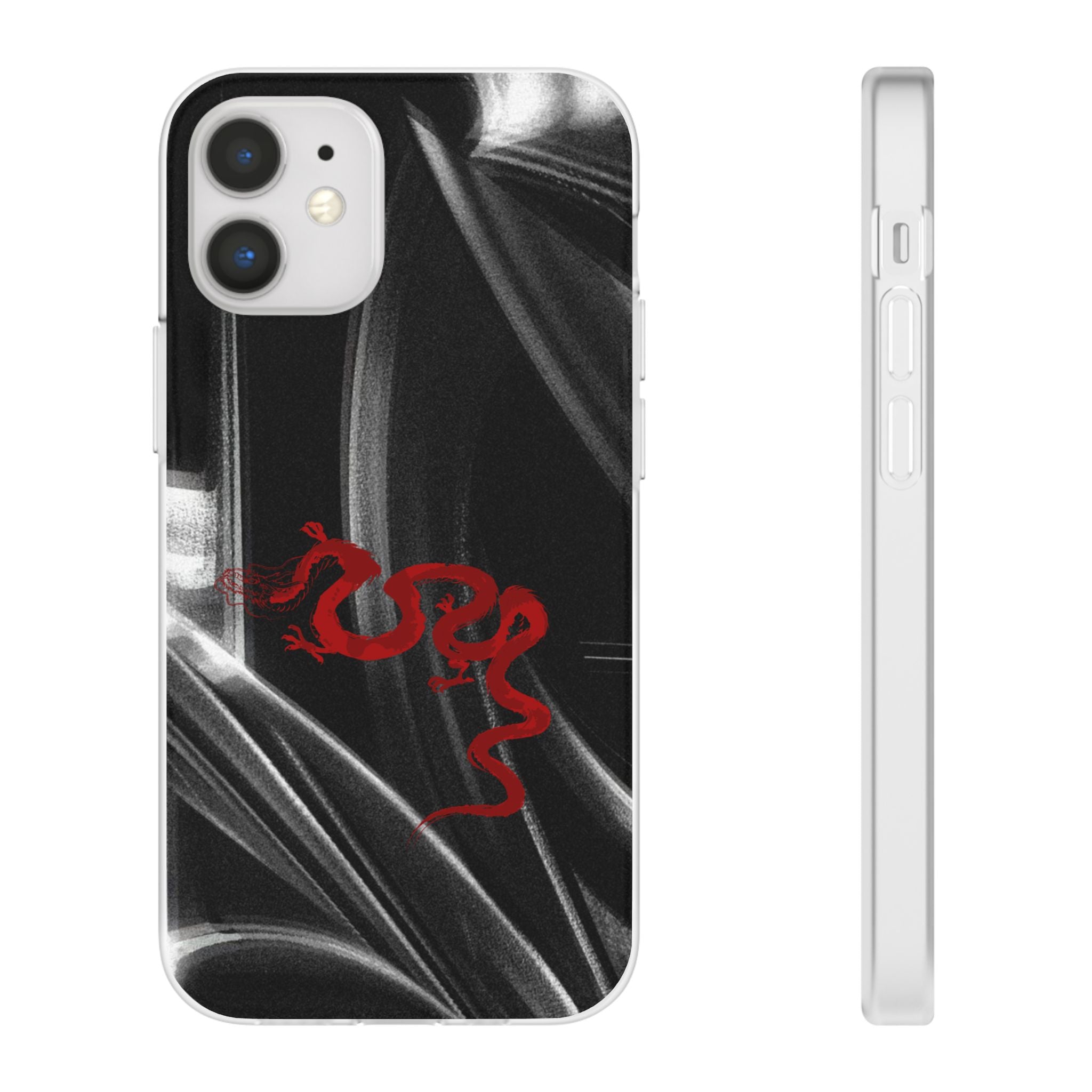 Flexi Phone Case — Black Smoke Background with Red Dragon