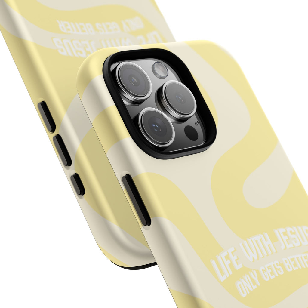 Yellow Swirl Phone Case - "Life With Jesus Only Gets Better" Christian iPhone Cover Tough Case