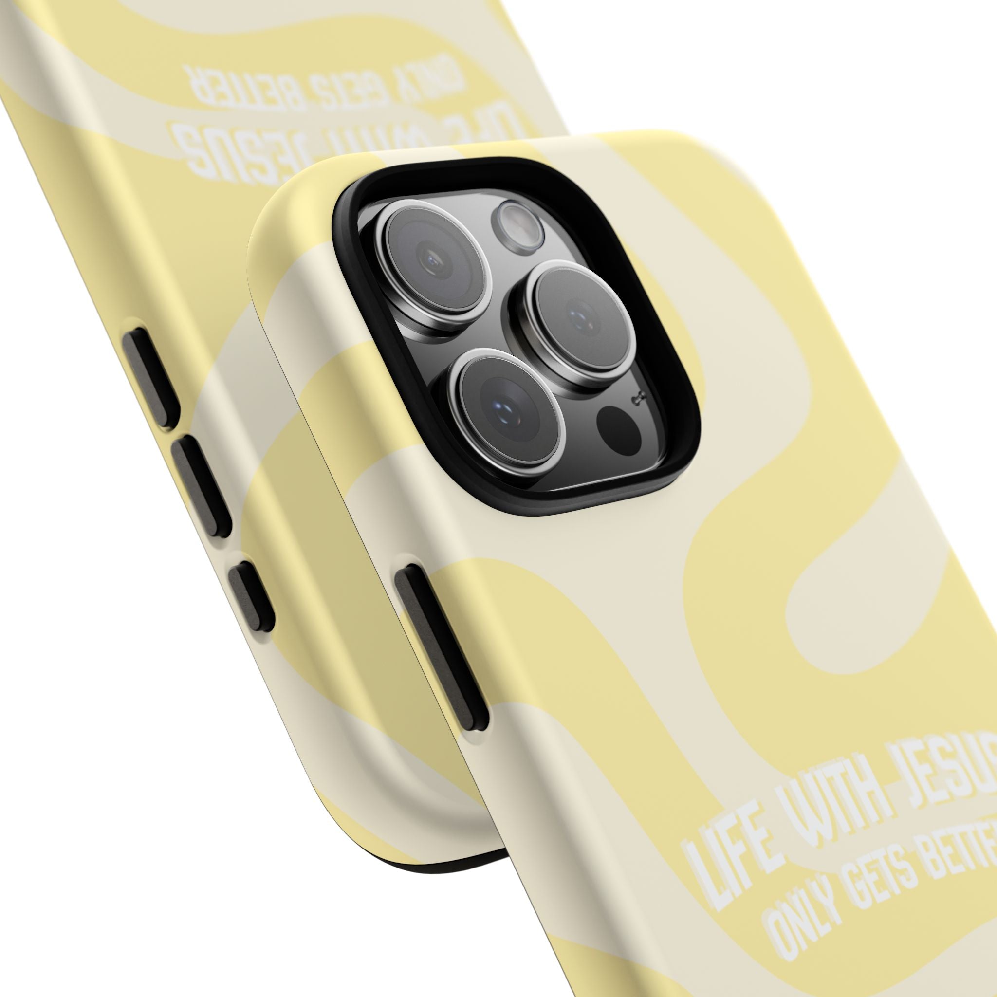 Yellow Swirl Phone Case - "Life With Jesus Only Gets Better" Christian iPhone Cover Tough Case