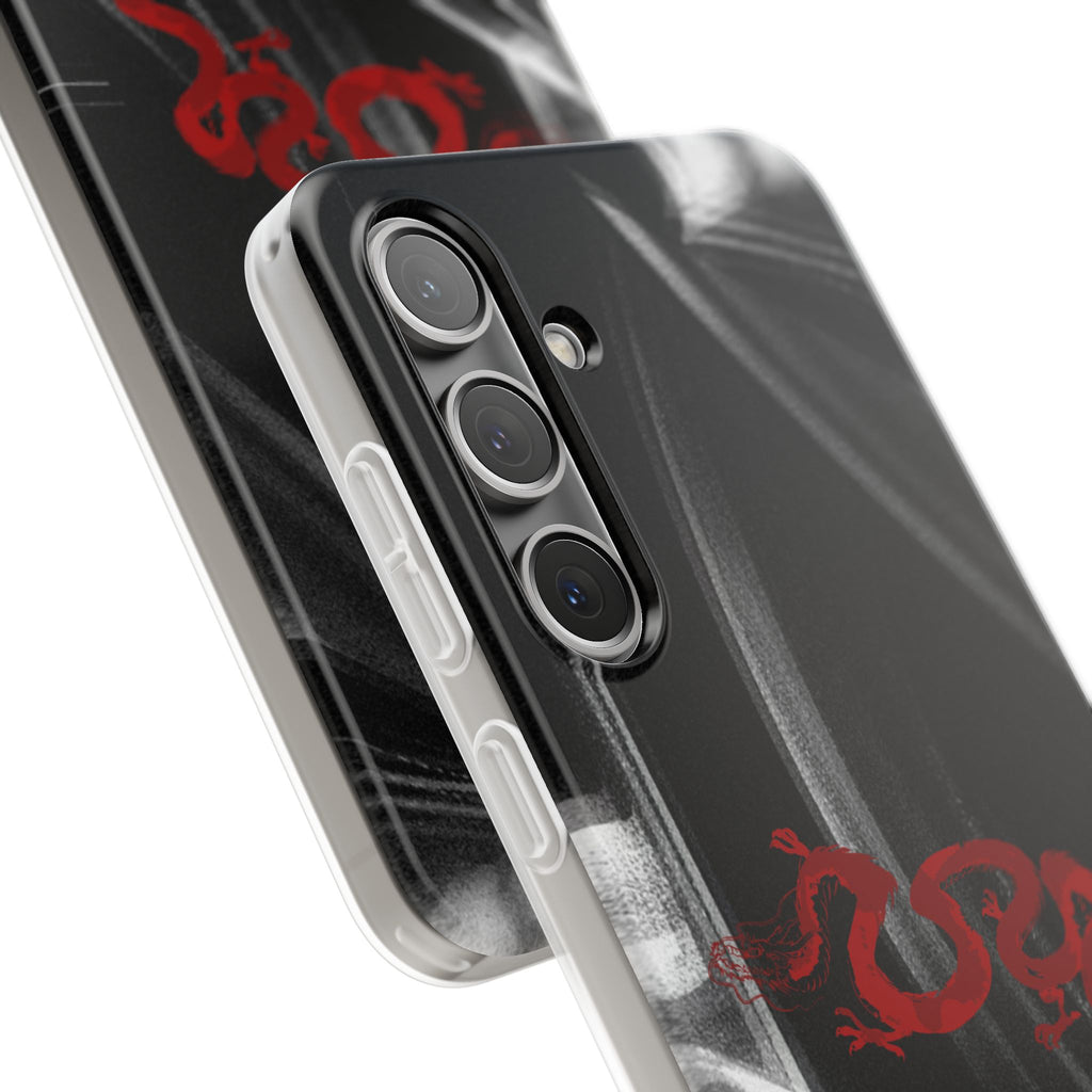 Flexi Phone Case — Black Smoke Background with Red Dragon