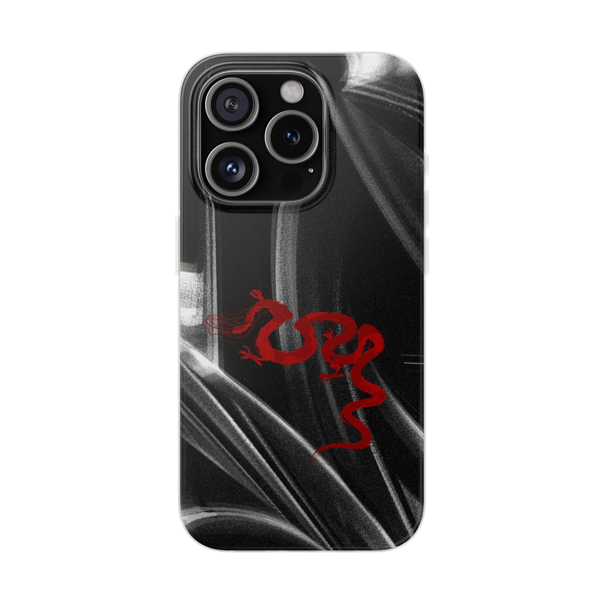 Flexi Phone Case — Black Smoke Background with Red Dragon