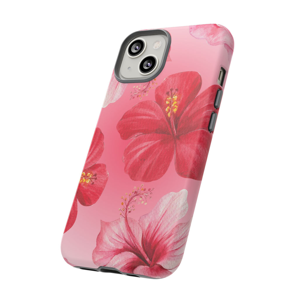 Hibiscus Pink Tough Phone Case — Floral Tropical Protective Cover