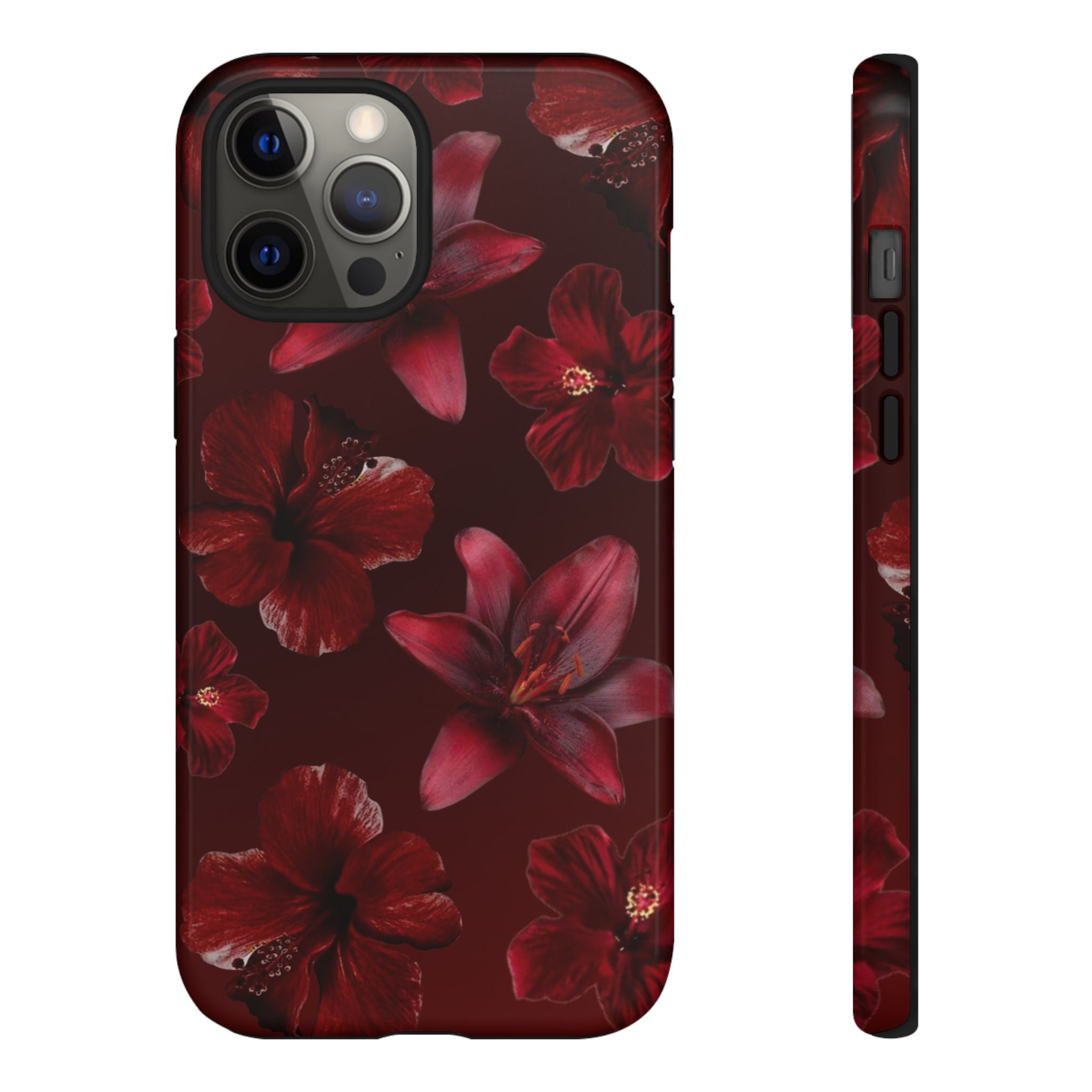 Tough Cases - Dark Red Floral Phone Case