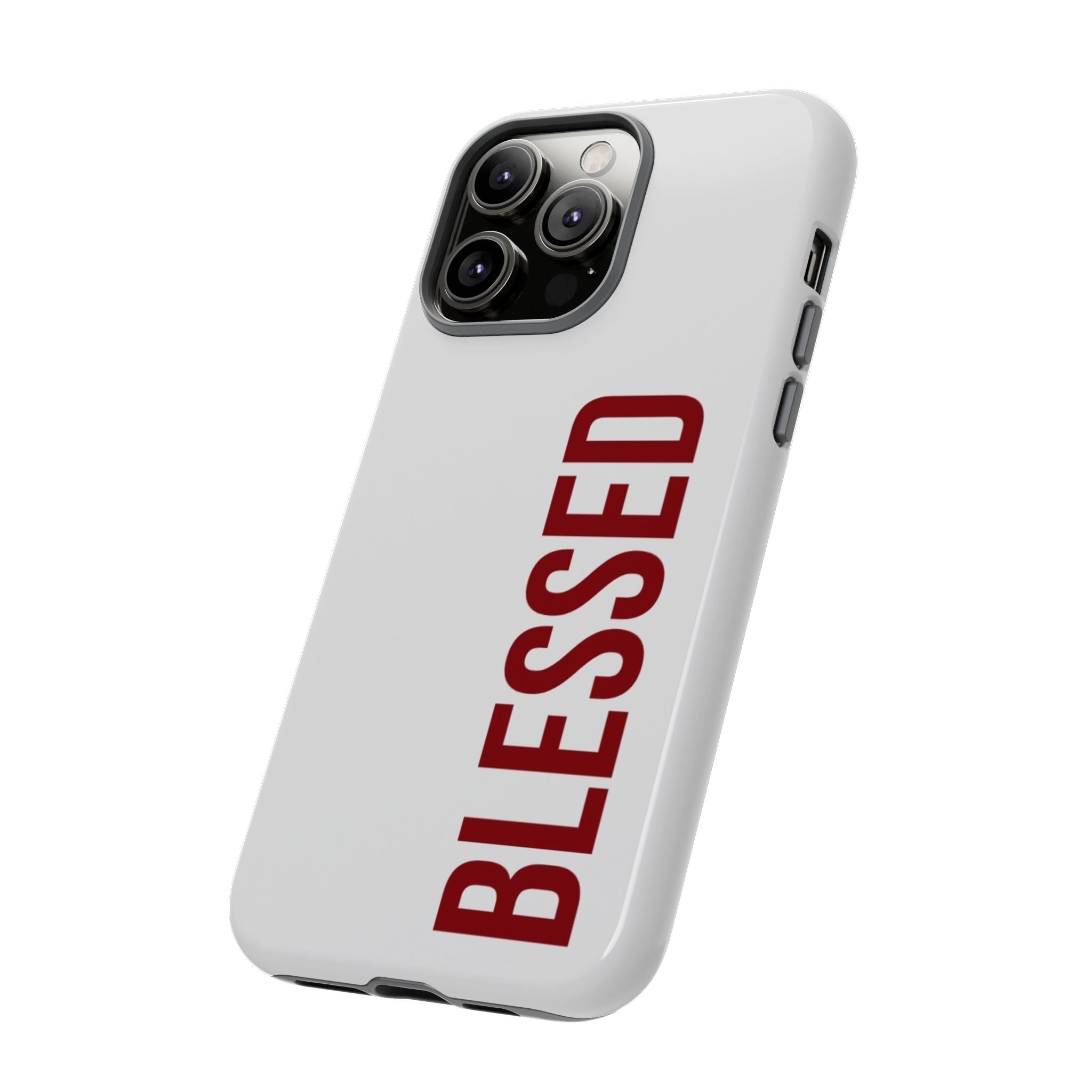 Blessed Vertical Phone Case — Protective Slim iPhone Cover with Red 'BLESSED' Text