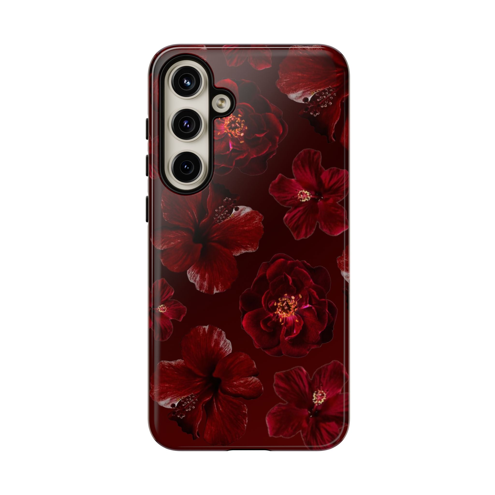 Dark Red Floral Phone Case – Protective Tough Case with Burgundy Roses