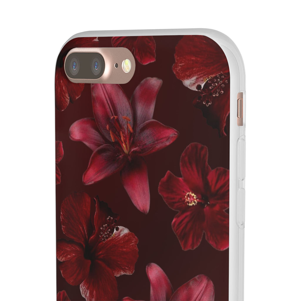 Red Floral Flexi Phone Case – Dark Burgundy Lily Pattern