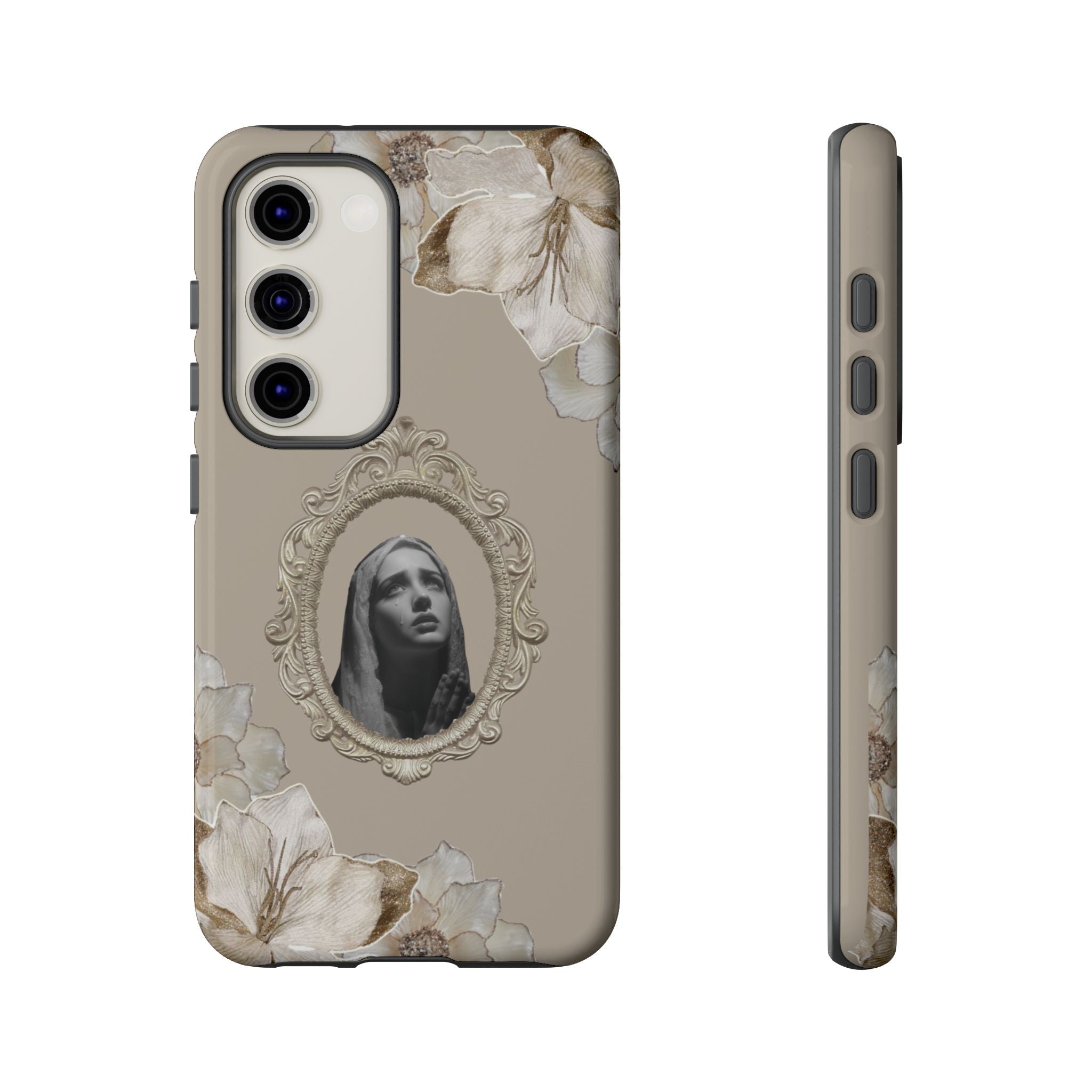 Vintage Floral Phone Case with Sacred Madonna Portrait