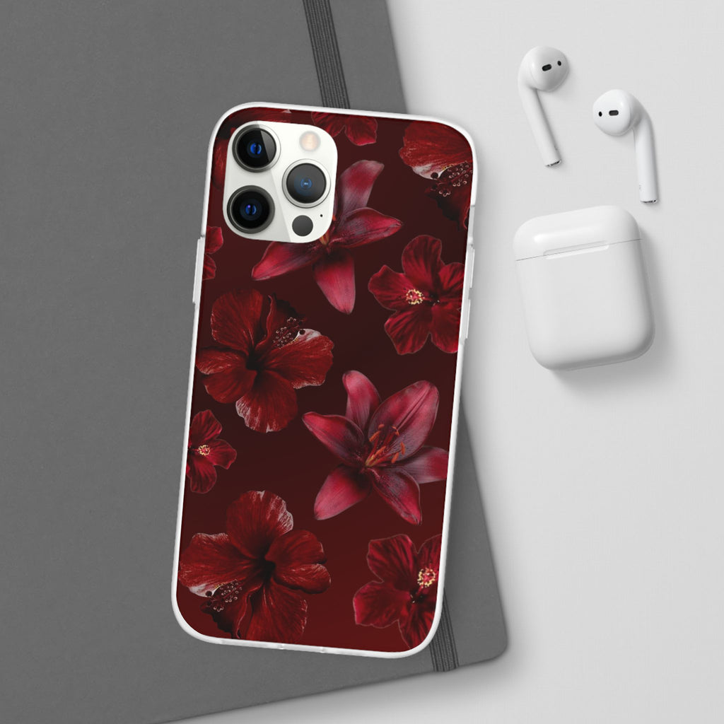 Red Floral Flexi Phone Case – Dark Burgundy Lily Pattern