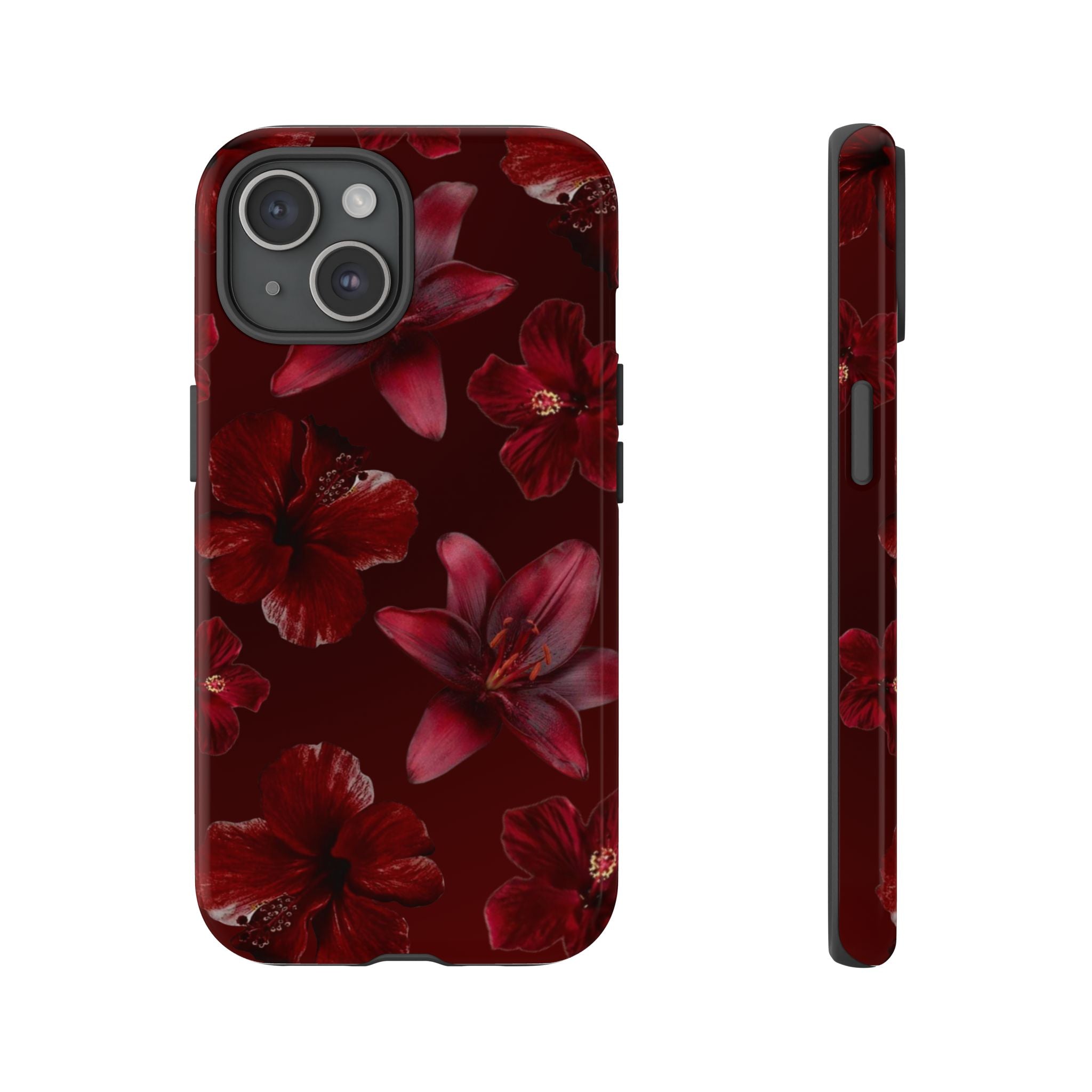 Tough Cases - Dark Red Floral Phone Case