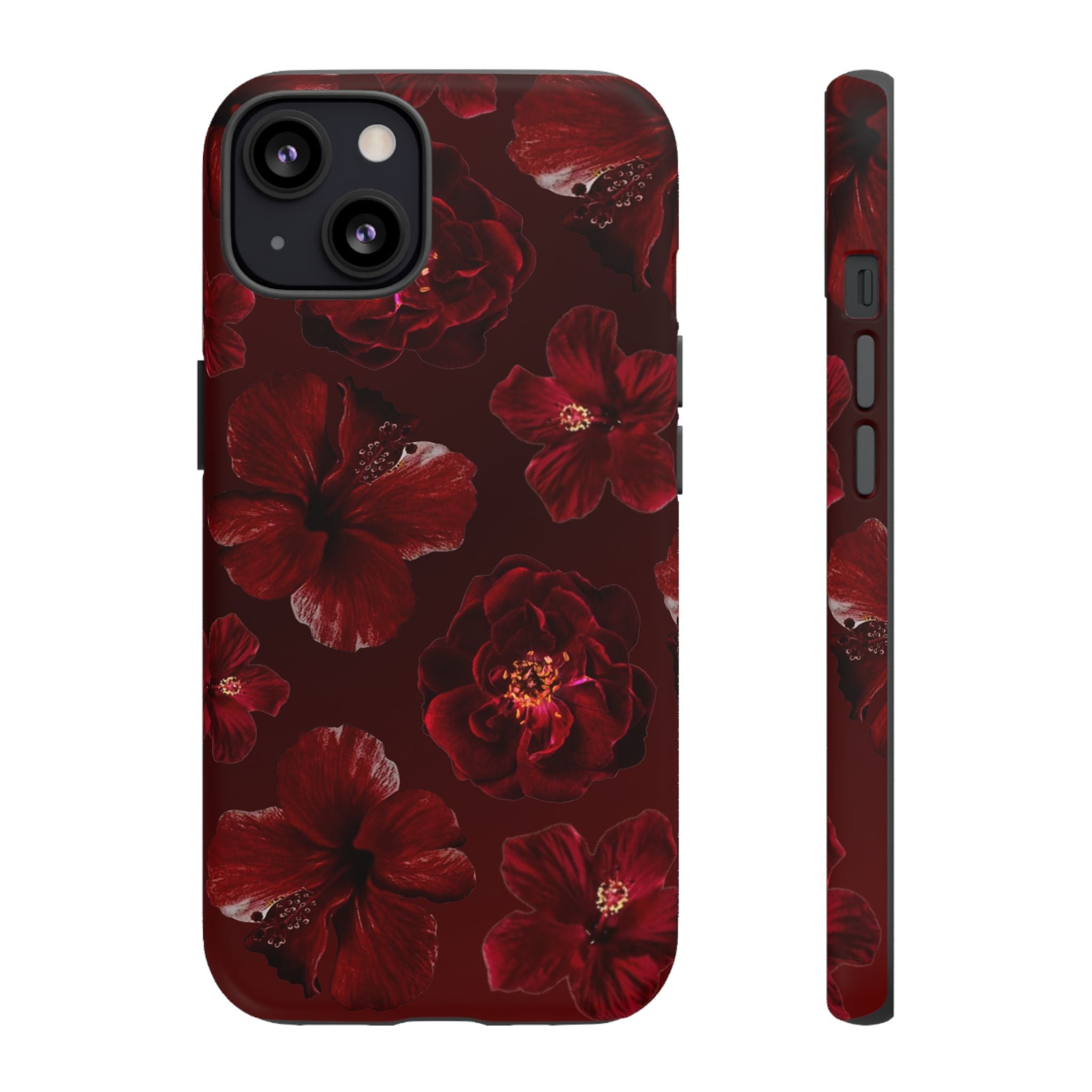 Dark Red Floral Phone Case – Protective Tough Case with Burgundy Roses