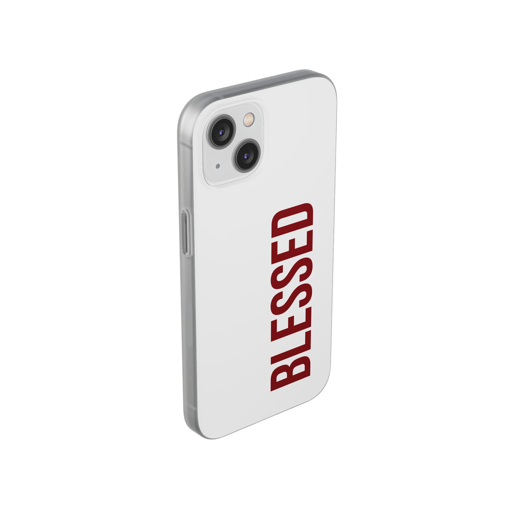 Blessed Phone Case — Vertical Red Typography Clear Flexi Case