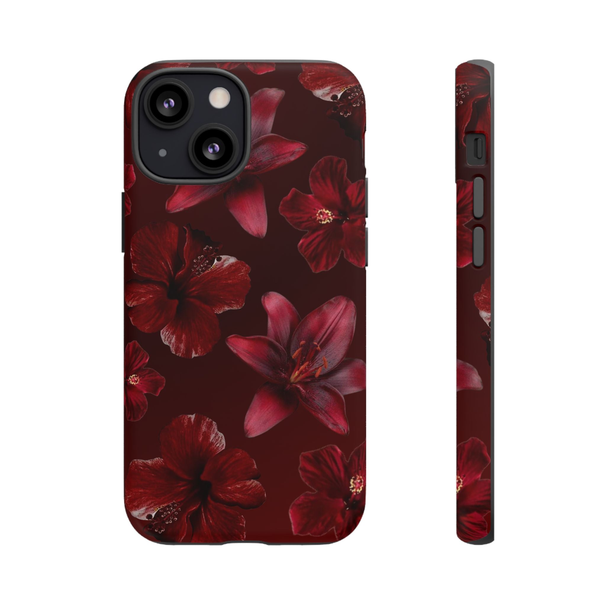 Tough Cases - Dark Red Floral Phone Case
