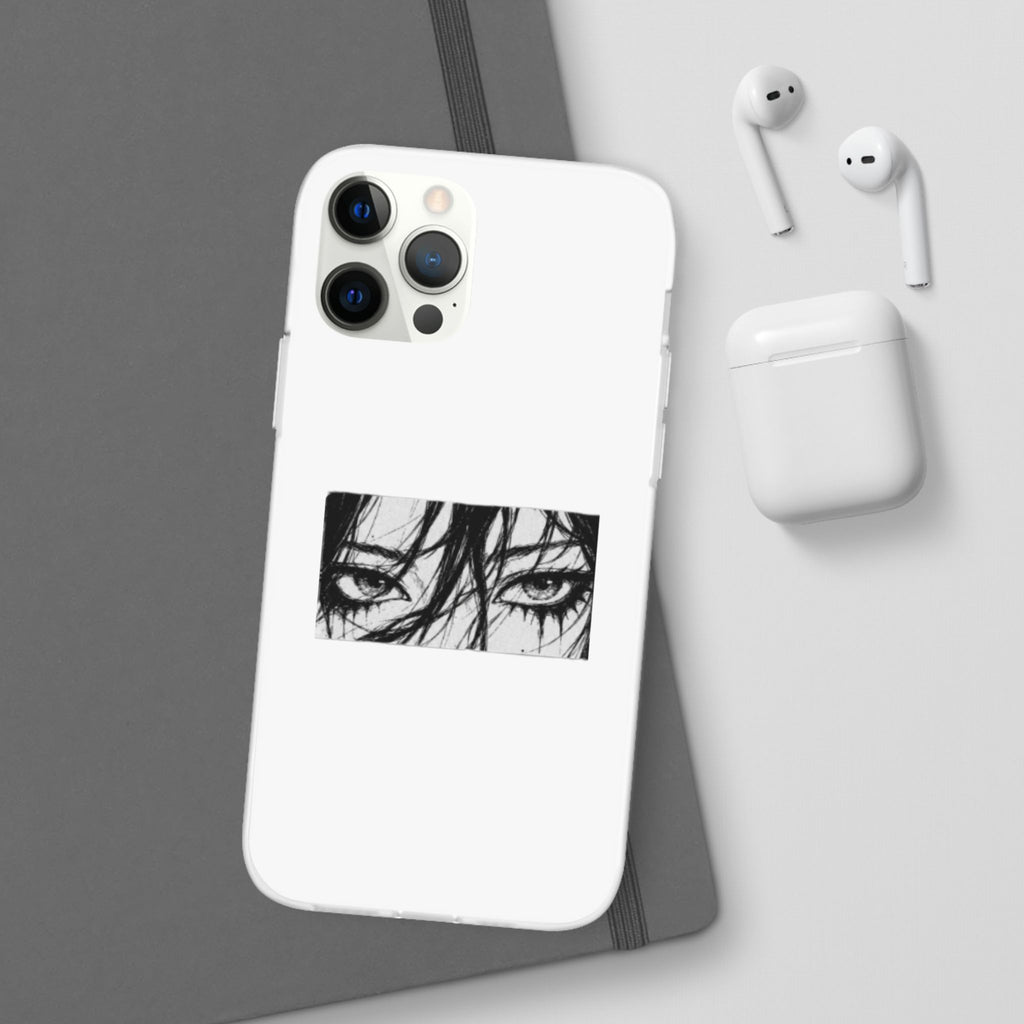 Anime Eyes Illustration Phone Case - Moody Black & White Flexi Case
