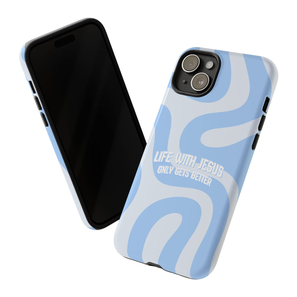 Blue Swirl Phone Case - "Life With Jesus Only Gets Better" Christian iPhone Cover