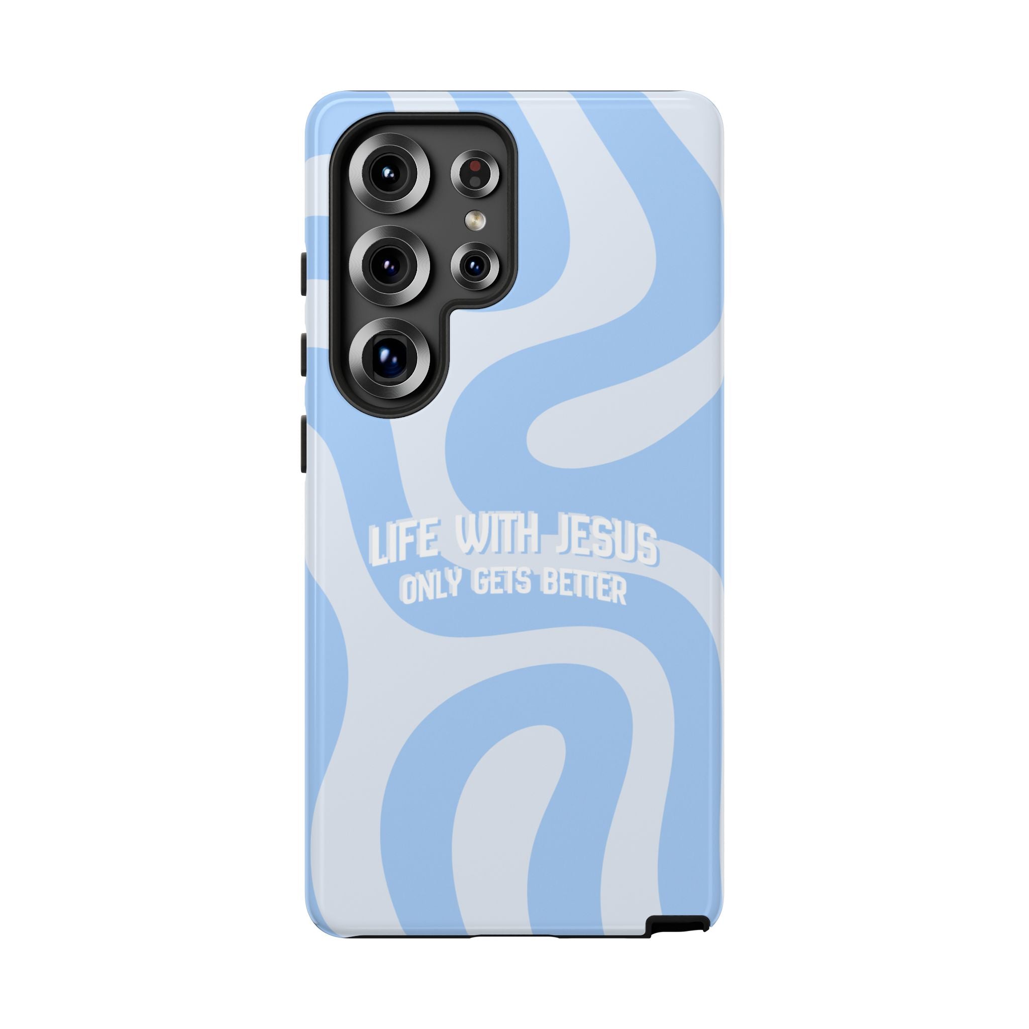 Blue Swirl Phone Case - "Life With Jesus Only Gets Better" Christian iPhone Cover
