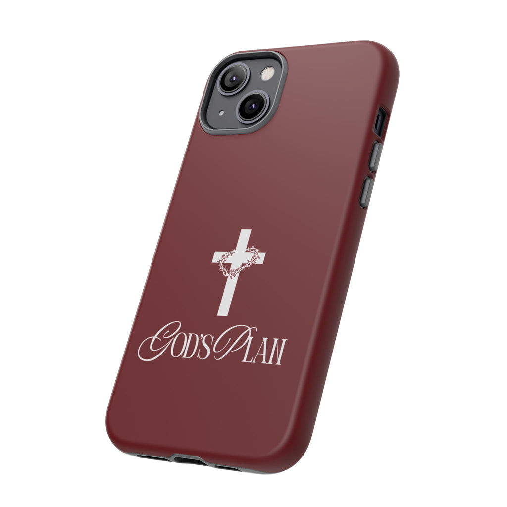 God's Plan — Christian Tough Phone Case | Cross Faith Burgundy Cover