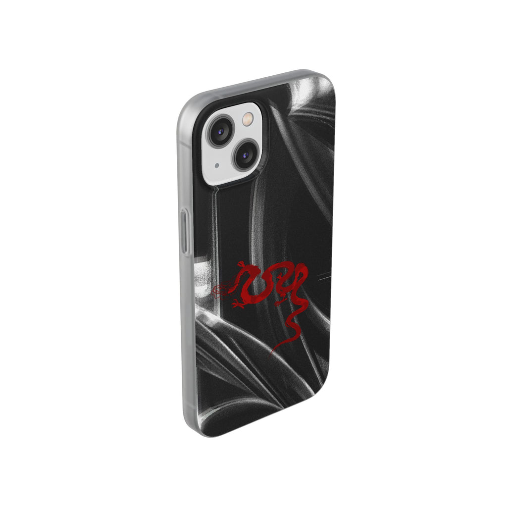 Flexi Phone Case — Black Smoke Background with Red Dragon