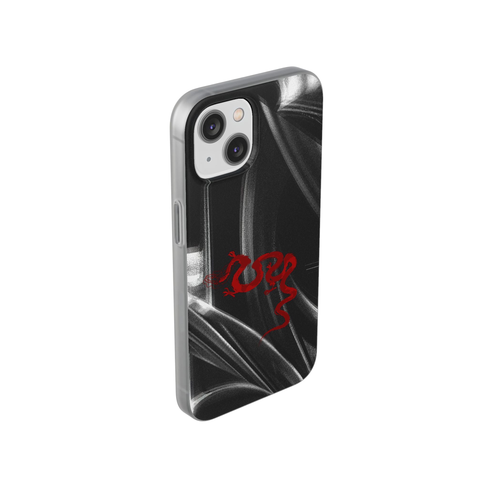 Flexi Phone Case — Black Smoke Background with Red Dragon