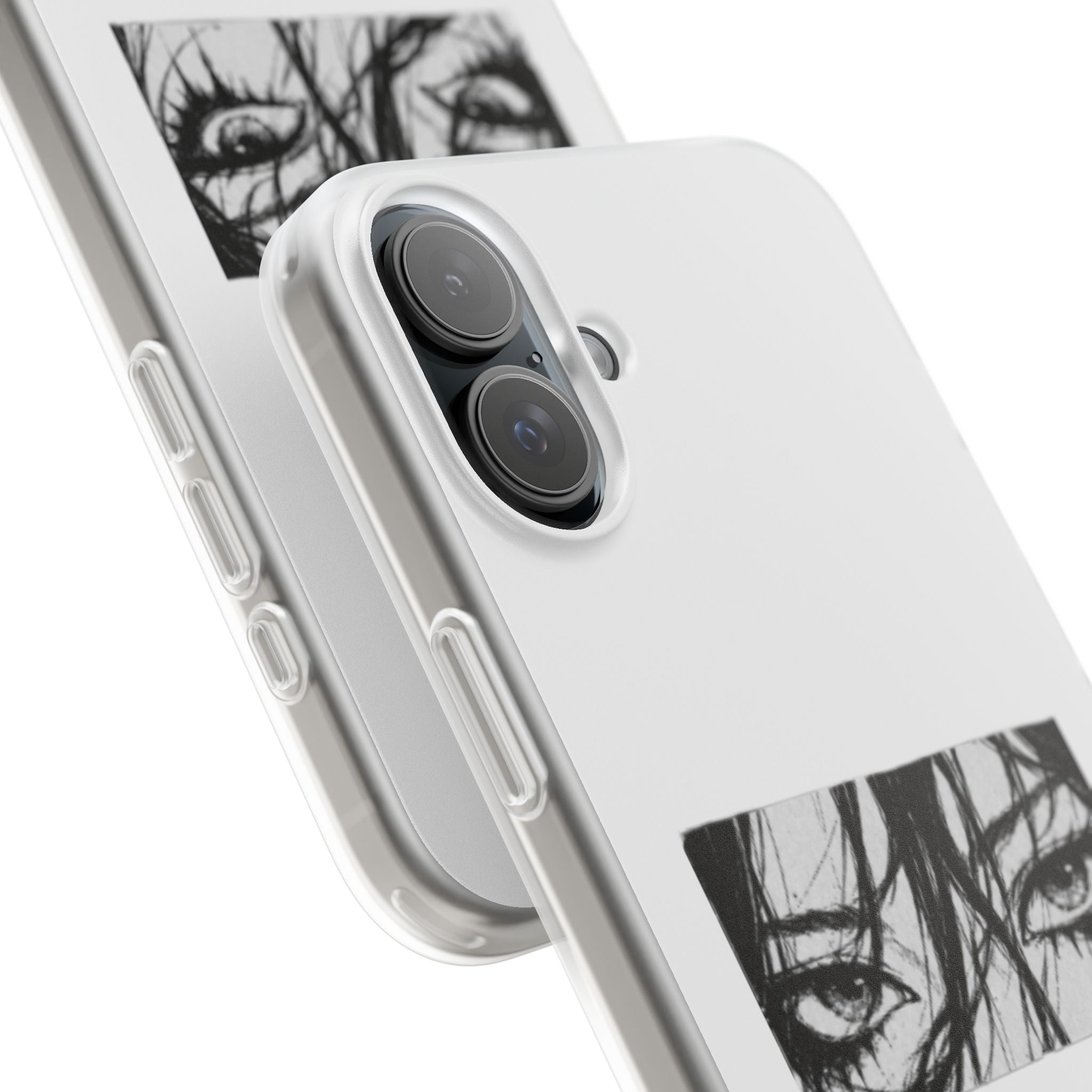 Anime Eyes Illustration Phone Case - Moody Black & White Flexi Case