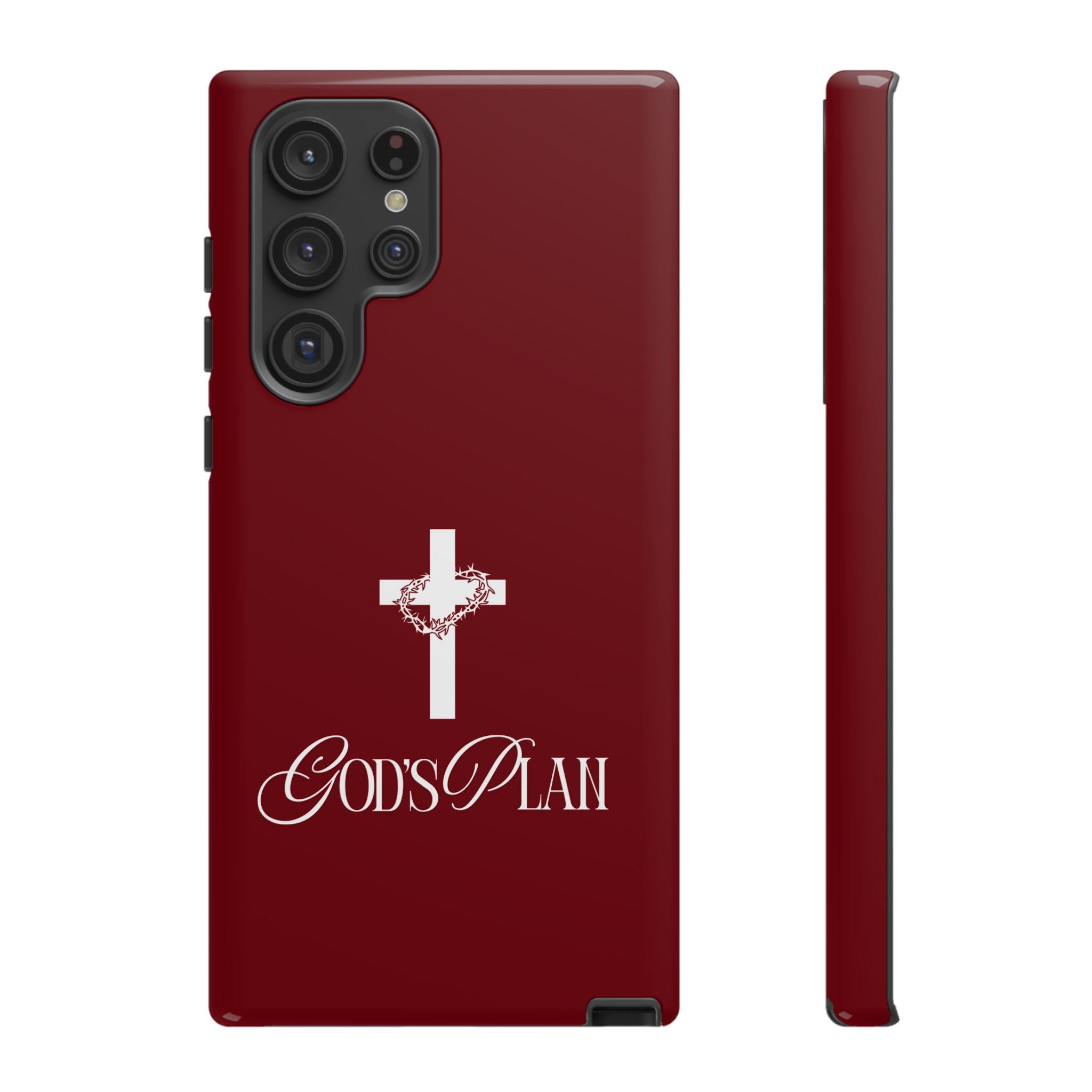 God's Plan — Christian Tough Phone Case | Cross Faith Burgundy Cover