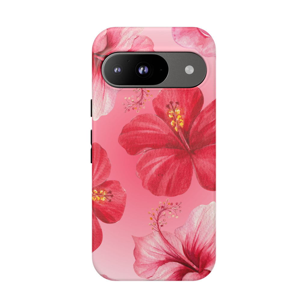 Hibiscus Pink Tough Phone Case — Floral Tropical Protective Cover