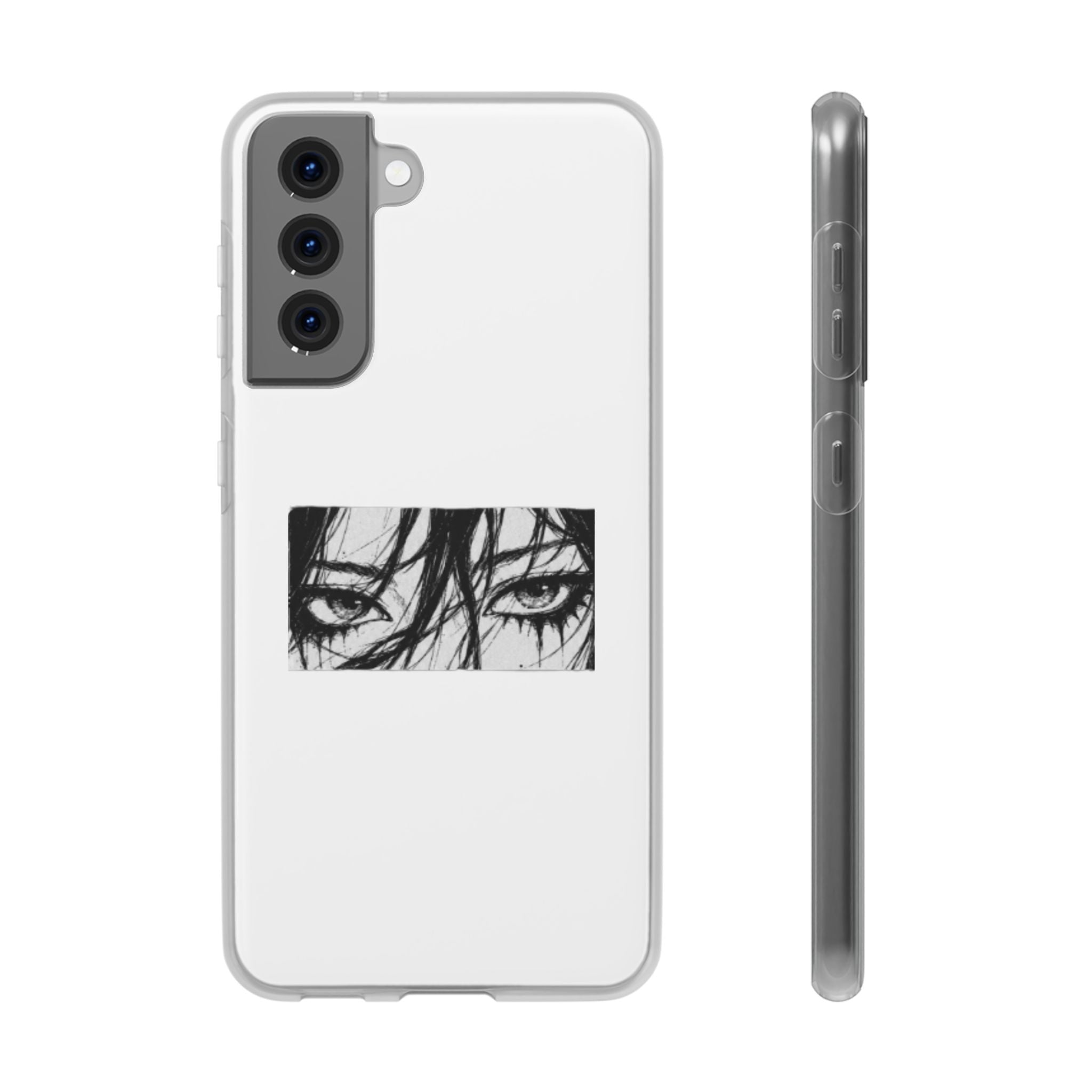 Anime Eyes Illustration Phone Case - Moody Black & White Flexi Case