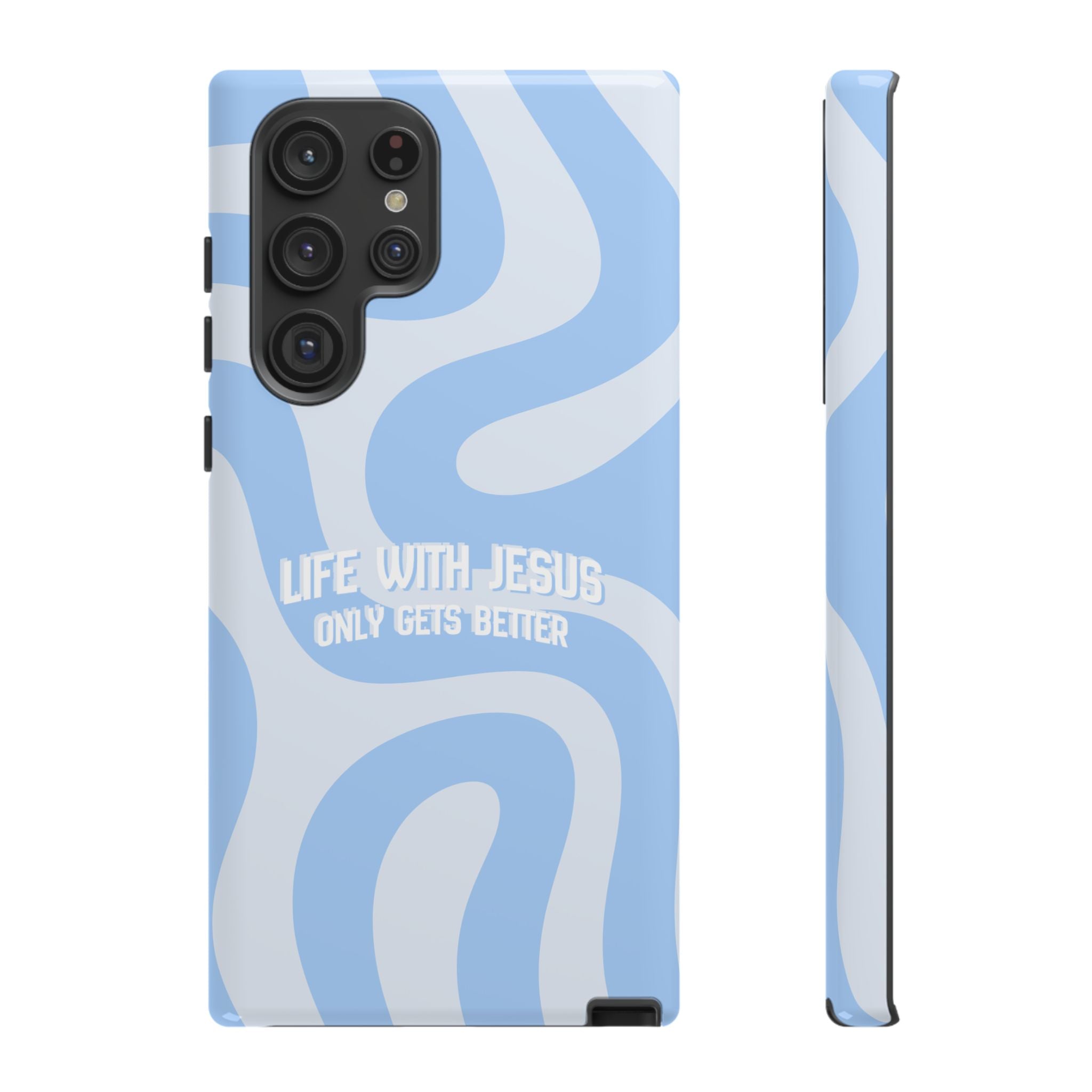 Blue Swirl Phone Case - "Life With Jesus Only Gets Better" Christian iPhone Cover