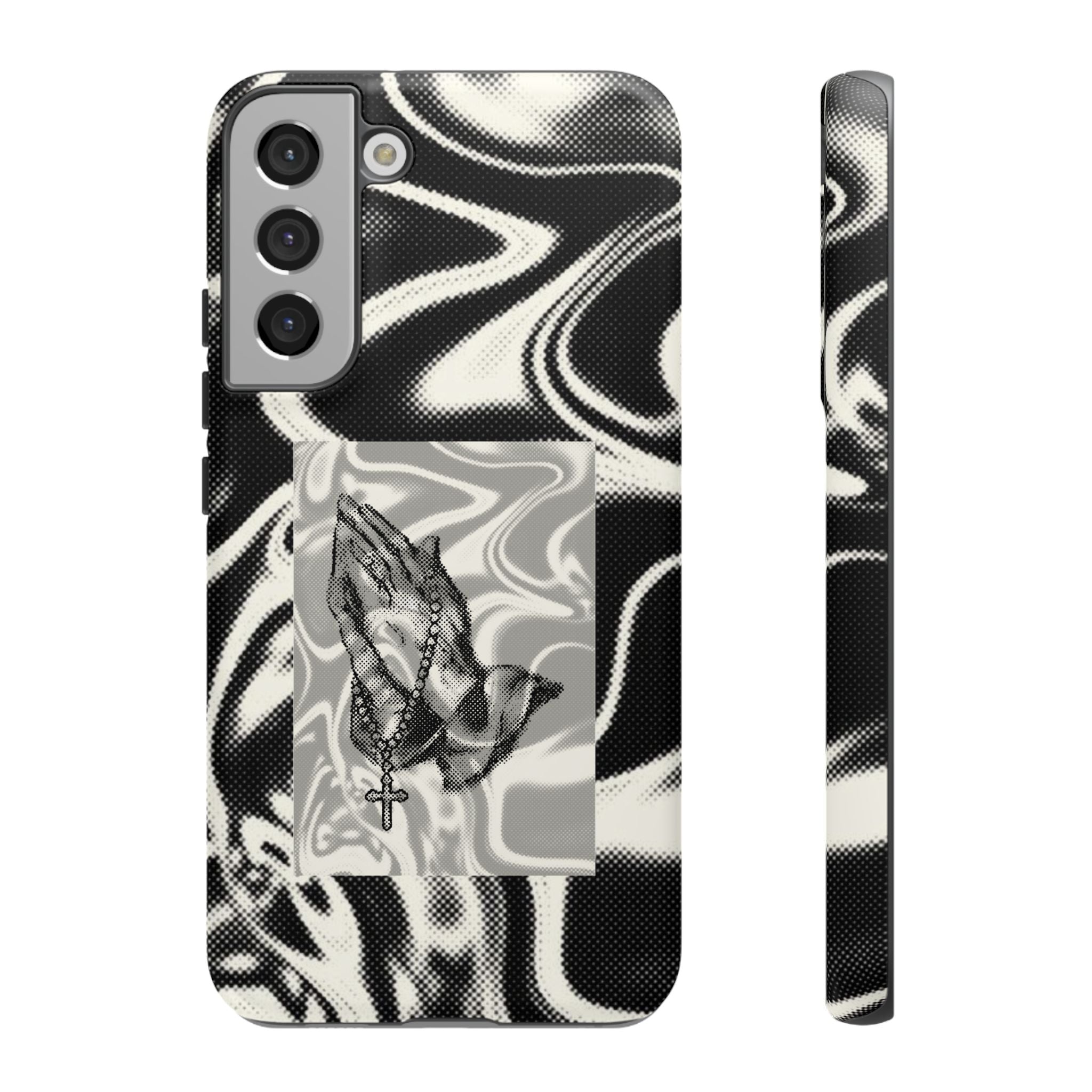 Praying Hands Phone Case – Black White Marble Spiritual Design