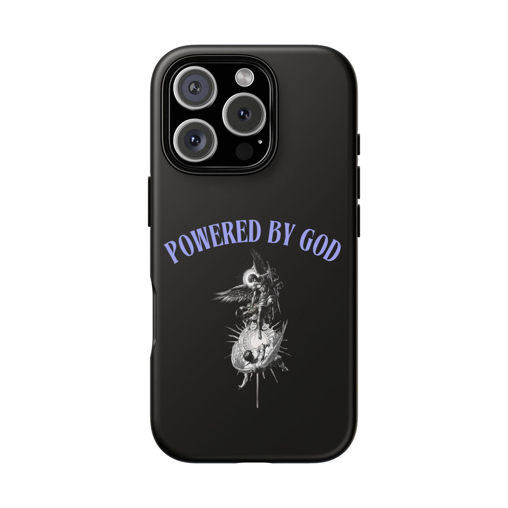 Phone Case — "Powered by God" Black Protective Case with Angelic Skull Design